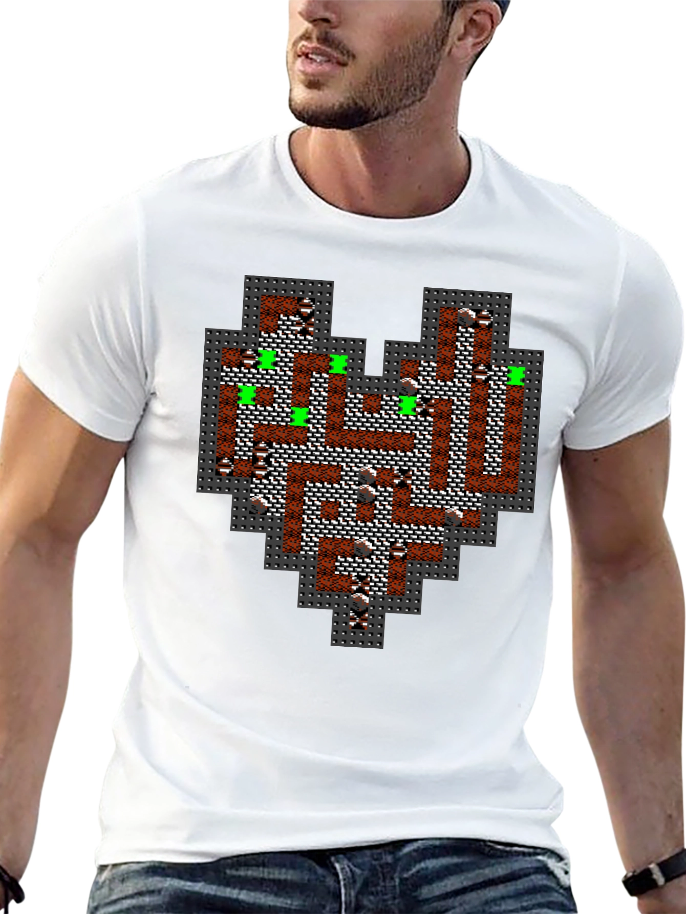 Retro Dungeon Heart T-Shirt - Pixel Art Style