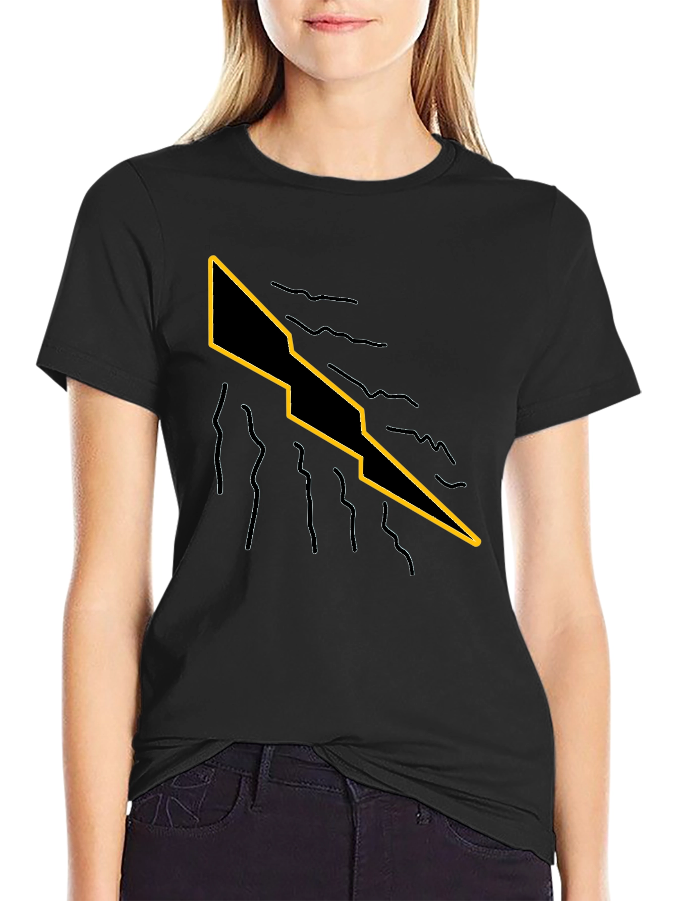 Mens Black T-Shirt with Graphic Lightning Bolt Design