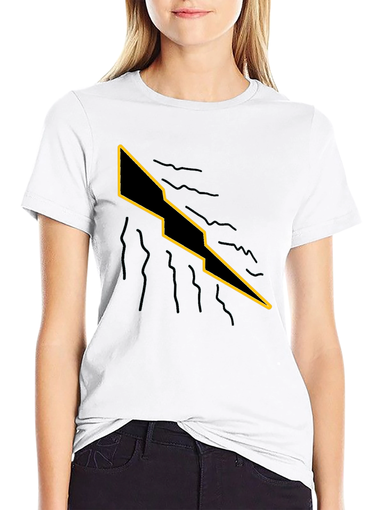 Mens Black T-Shirt with Graphic Lightning Bolt Design