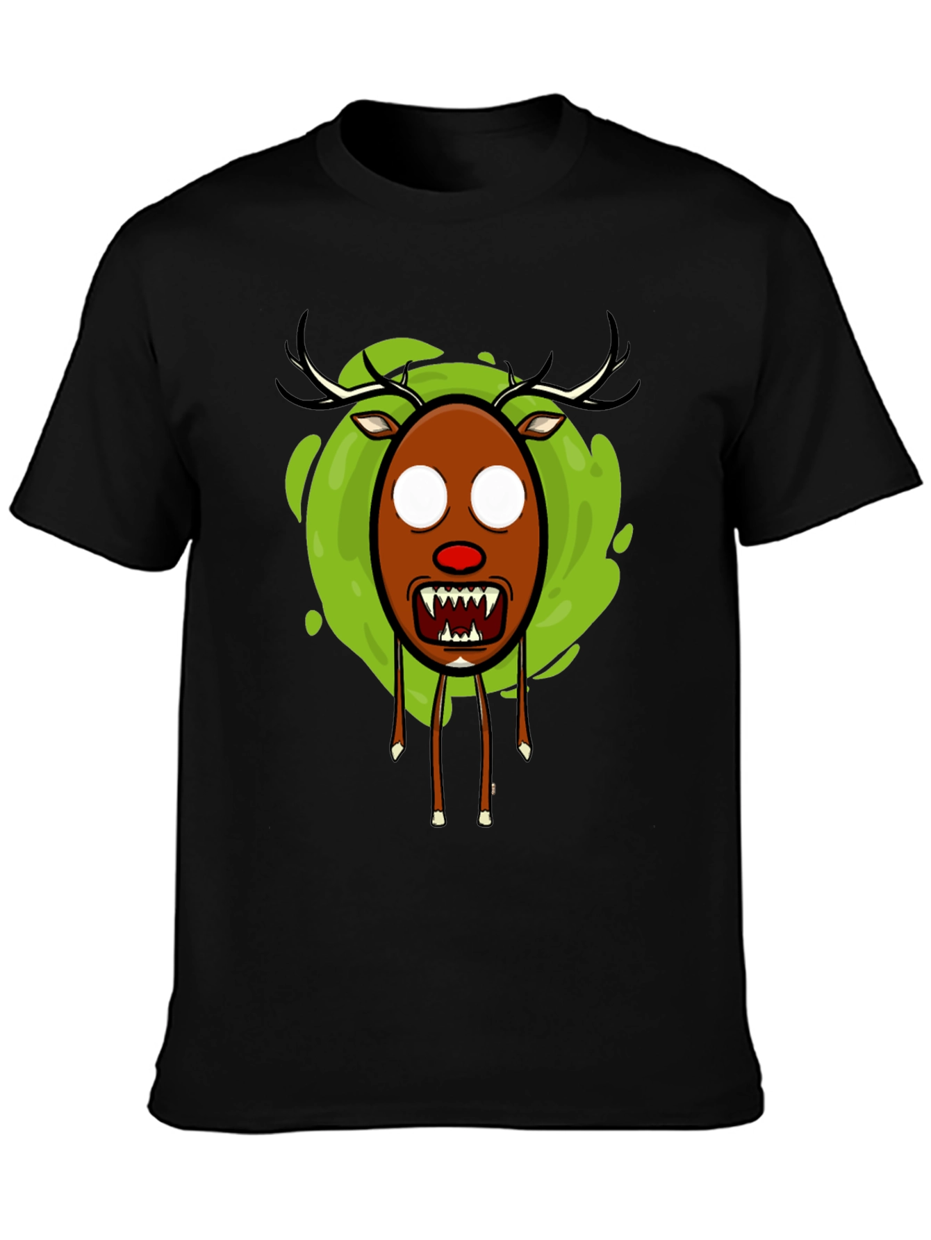 Mens Black Scary Reindeer Graphic Tee