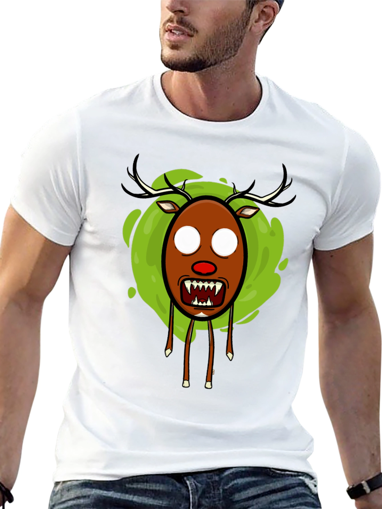 Mens Black Scary Reindeer Graphic Tee