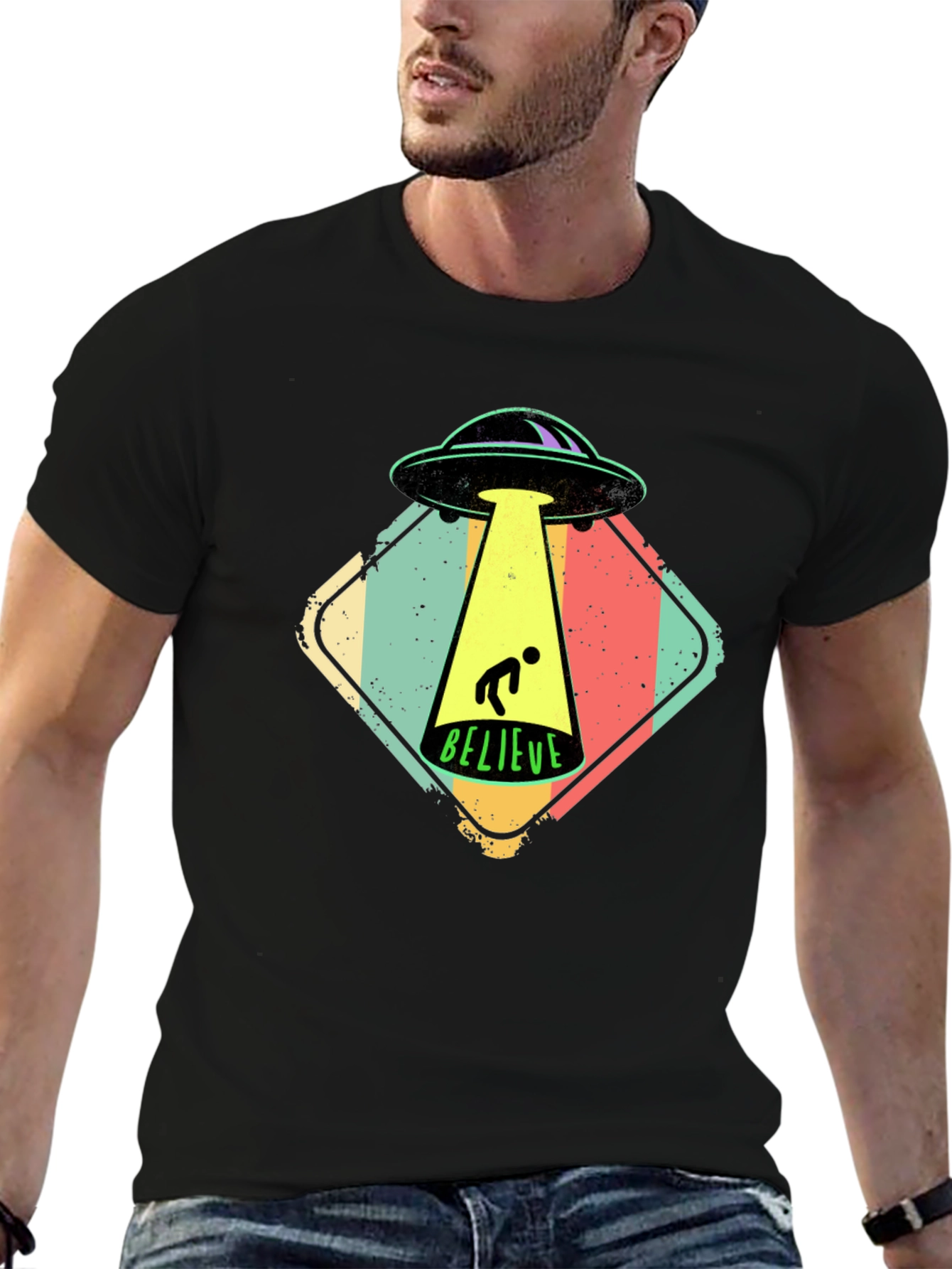 Believe Alien Abduction Graphic Tee - Black