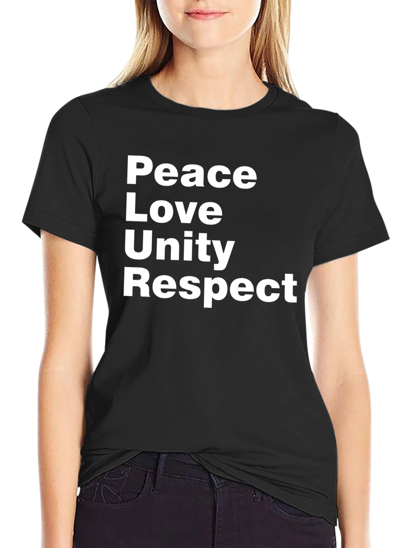 Peace Love Unity Respect Black Graphic Tee