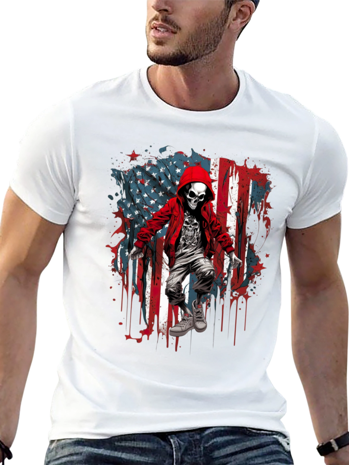 Skull USA Flag Graphic T-Shirt