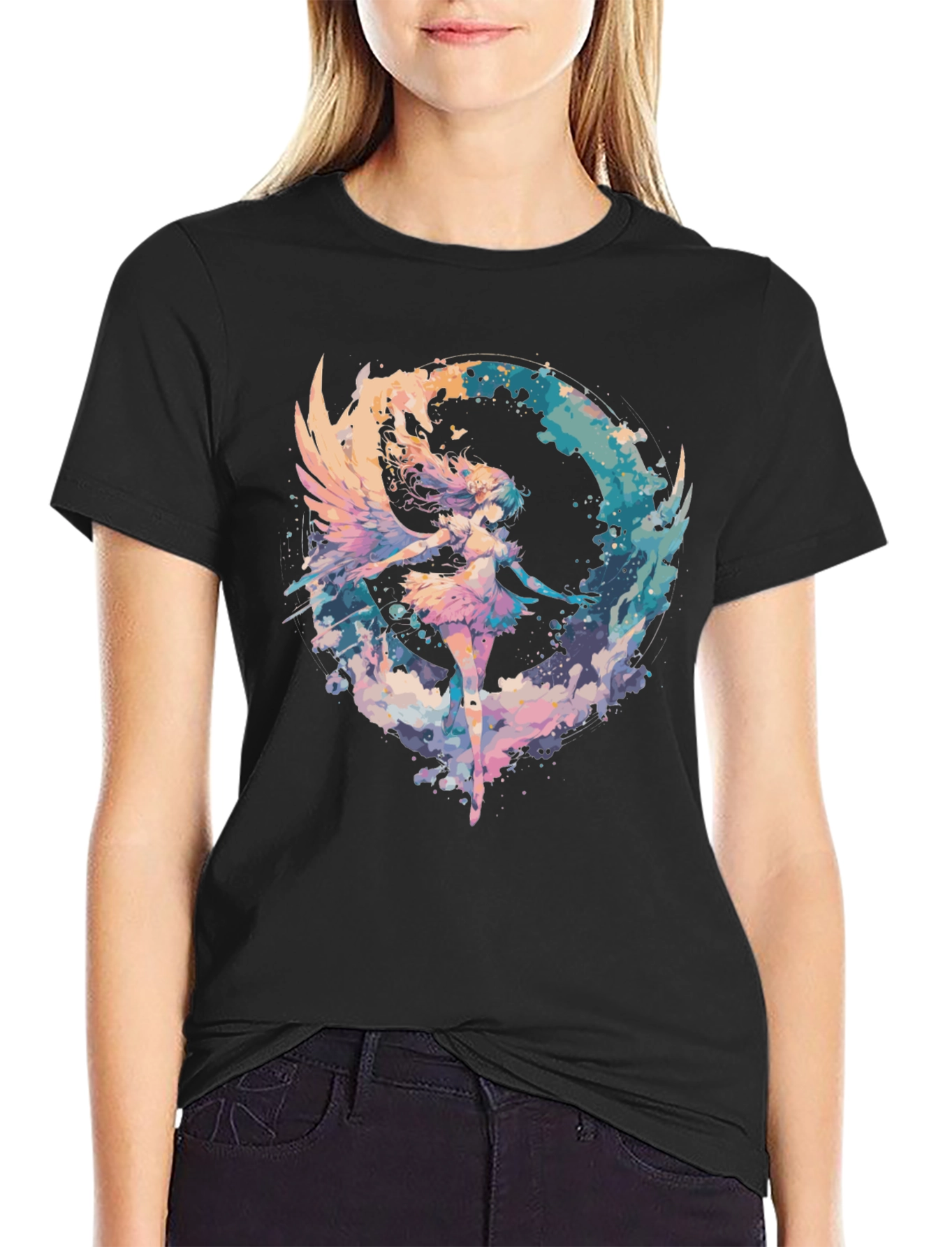 Angel Wings Graphic Tee - Stylish Black T-Shirt