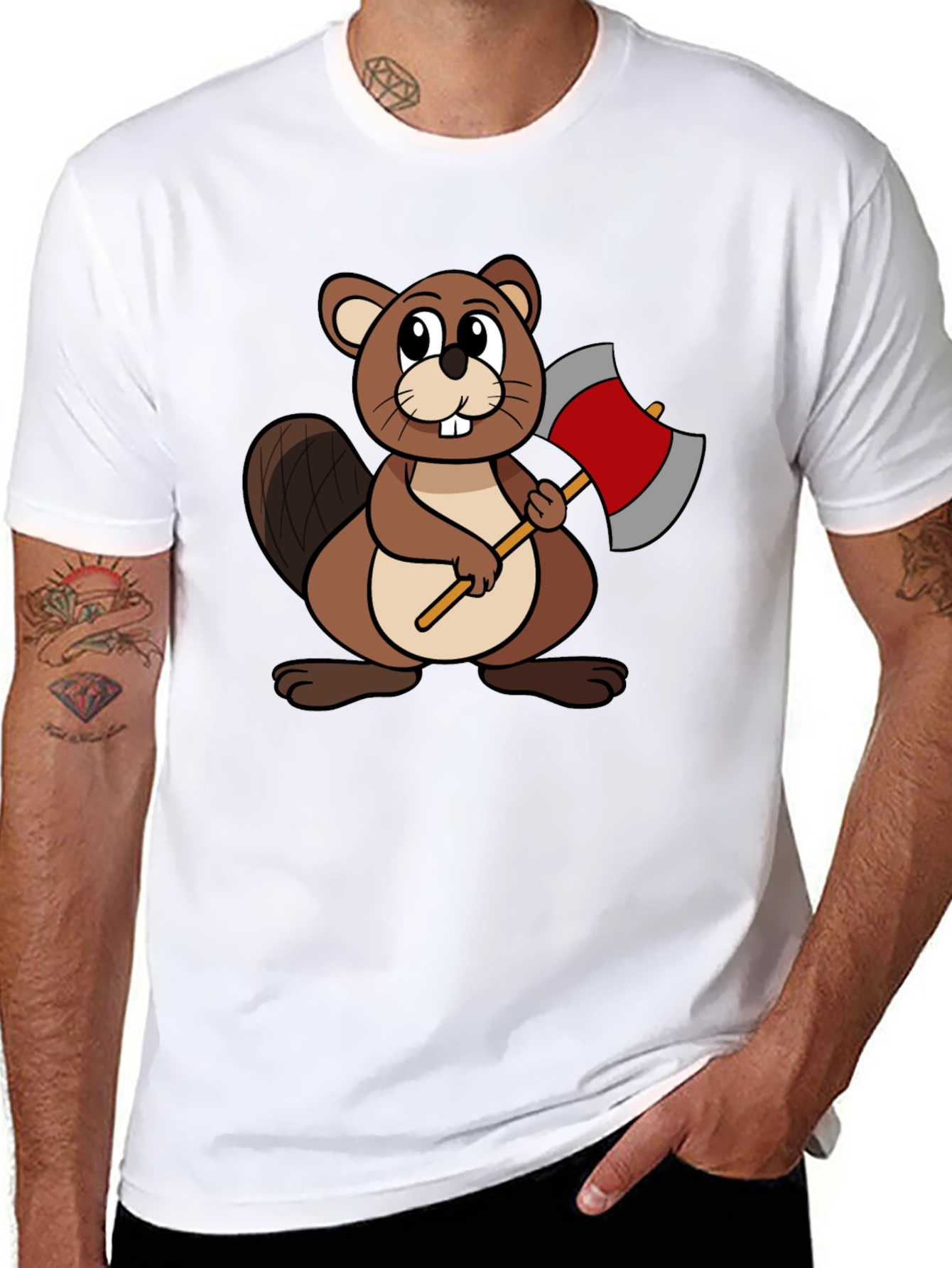 Cartoon Beaver T-Shirt - Lumberjack Style