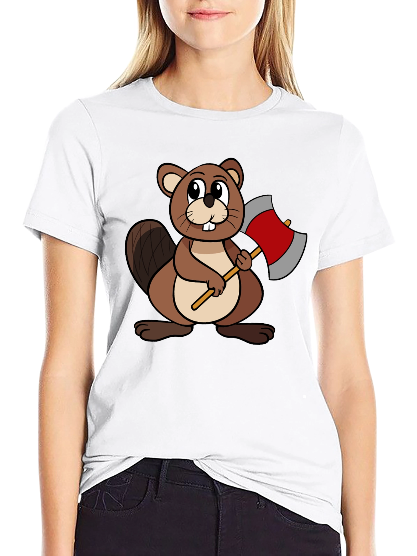 Cartoon Beaver T-Shirt - Lumberjack Style