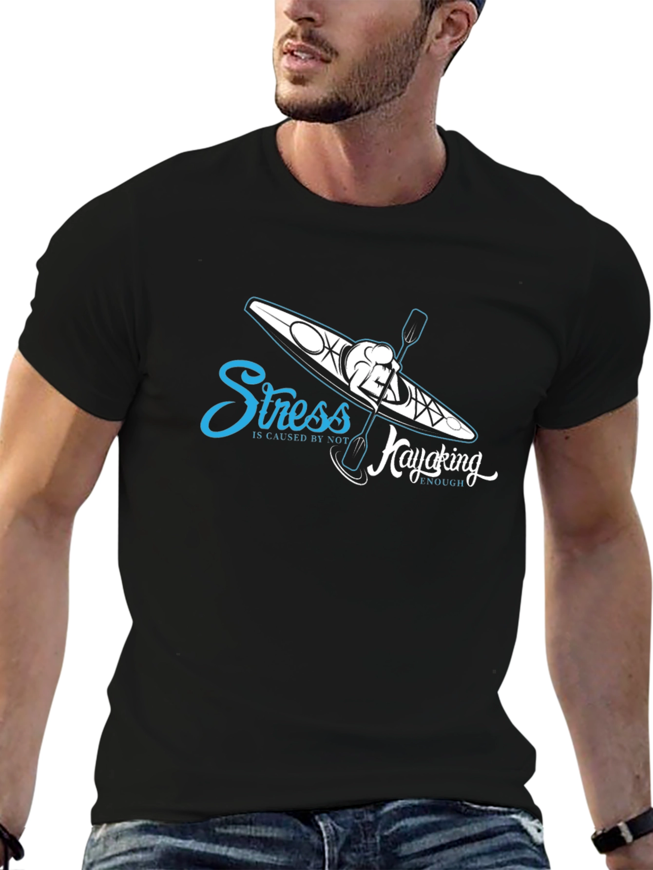 Stress Kayaking Graphic T-Shirt - Black Cotton Tee