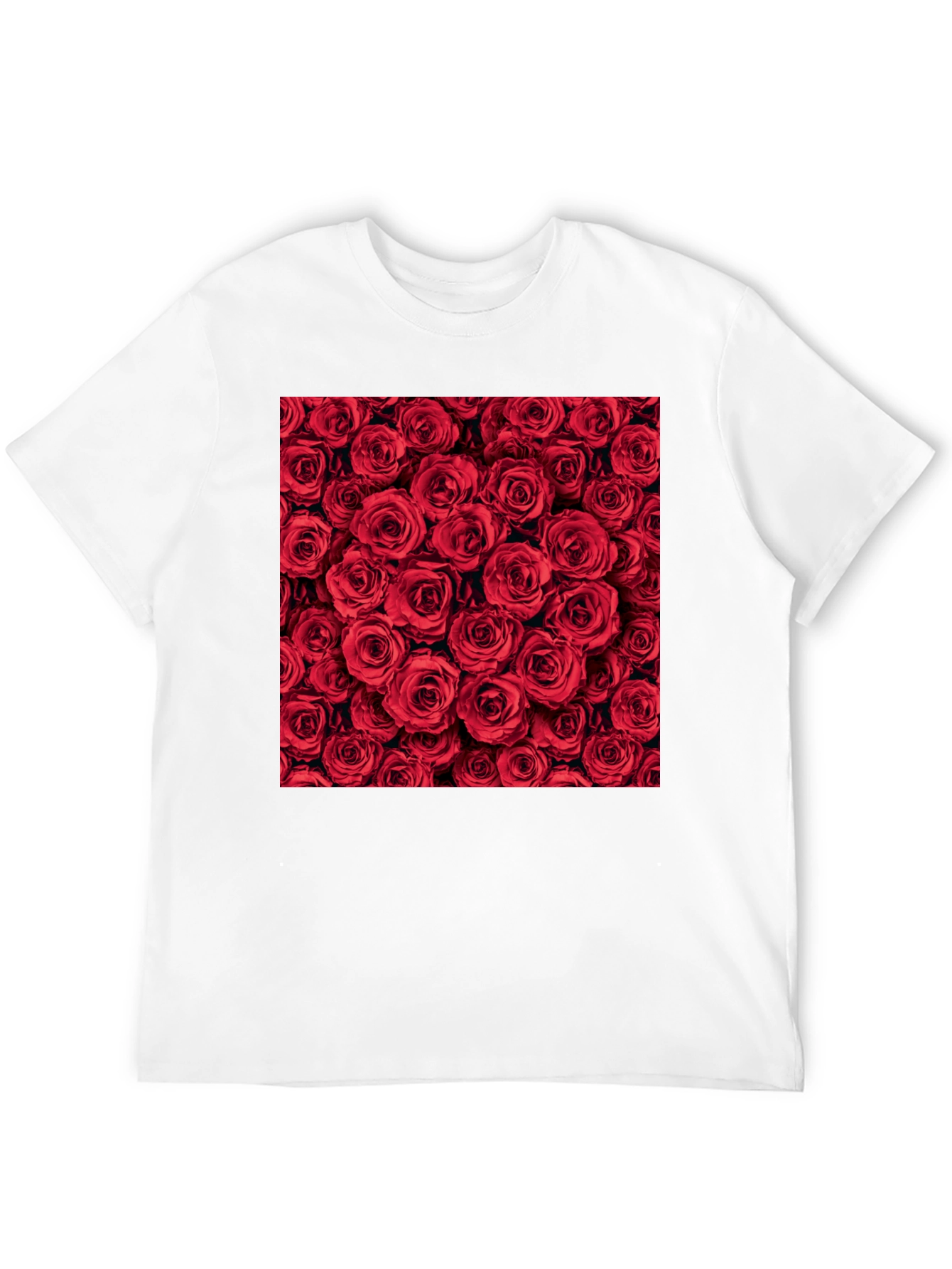 Red Roses Floral Print Crew Neck T-Shirt