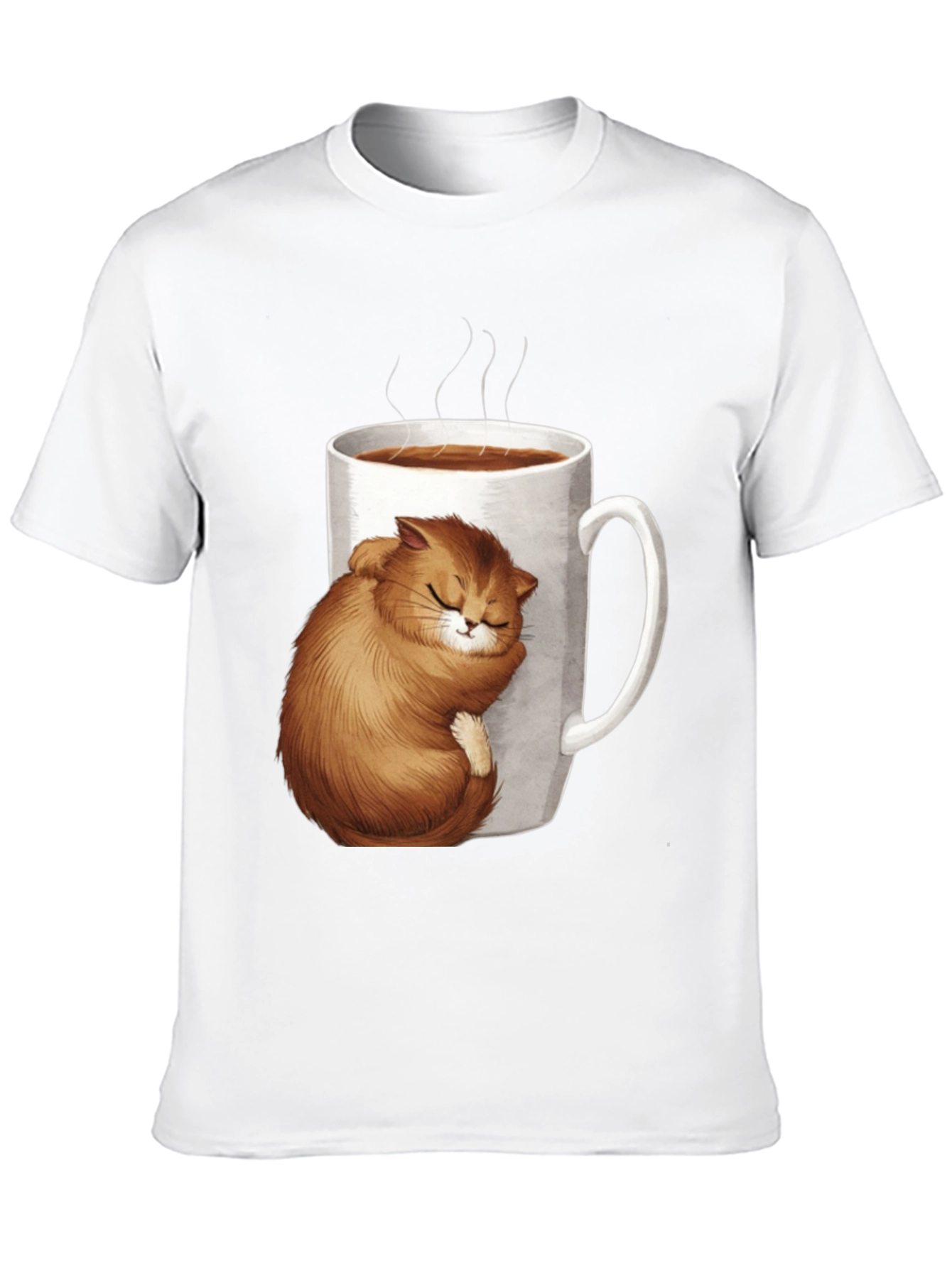 Cute Cat in Coffee Cup Black T-Shirt