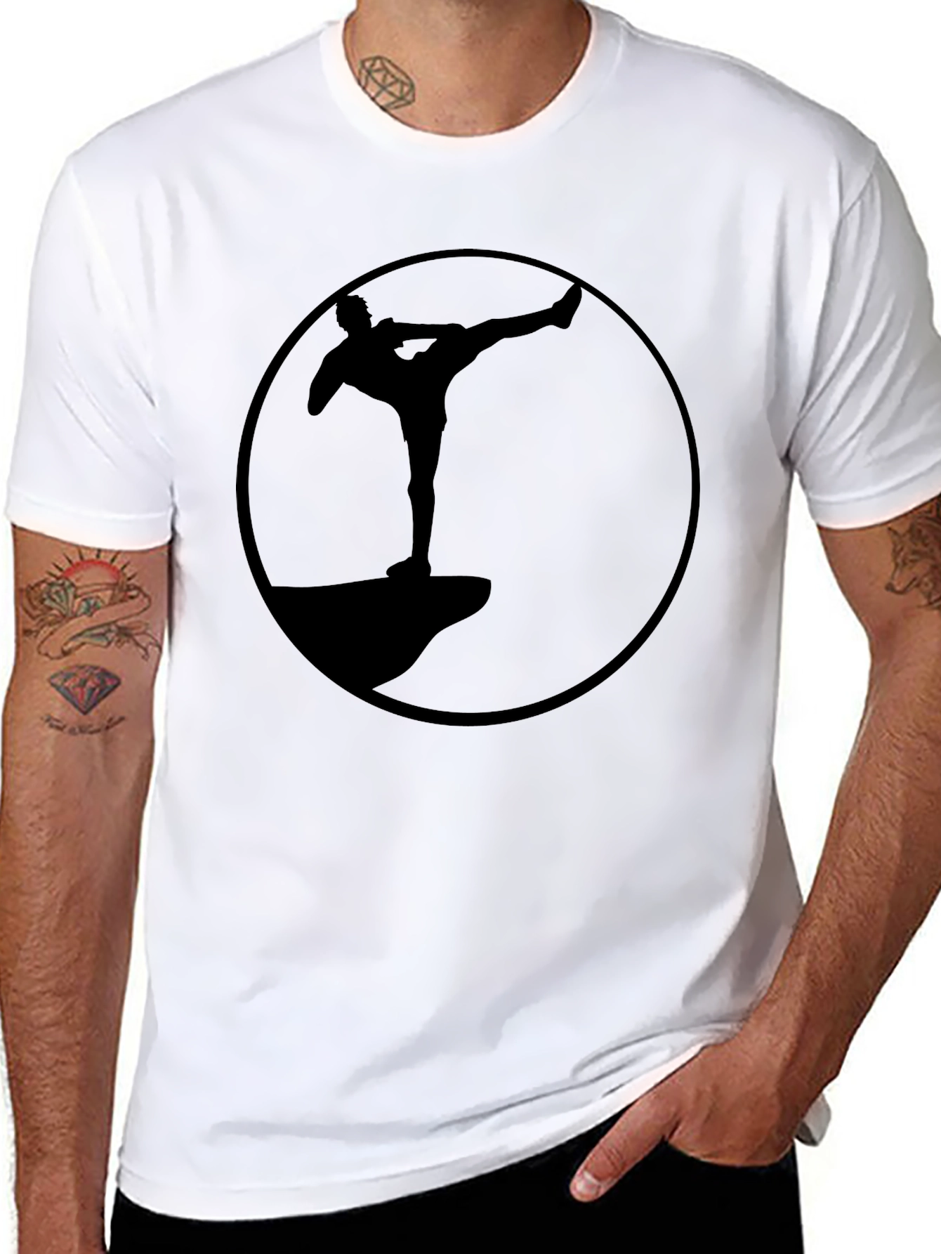 Silhouette Martial Arts Round Graphic Black T-Shirt