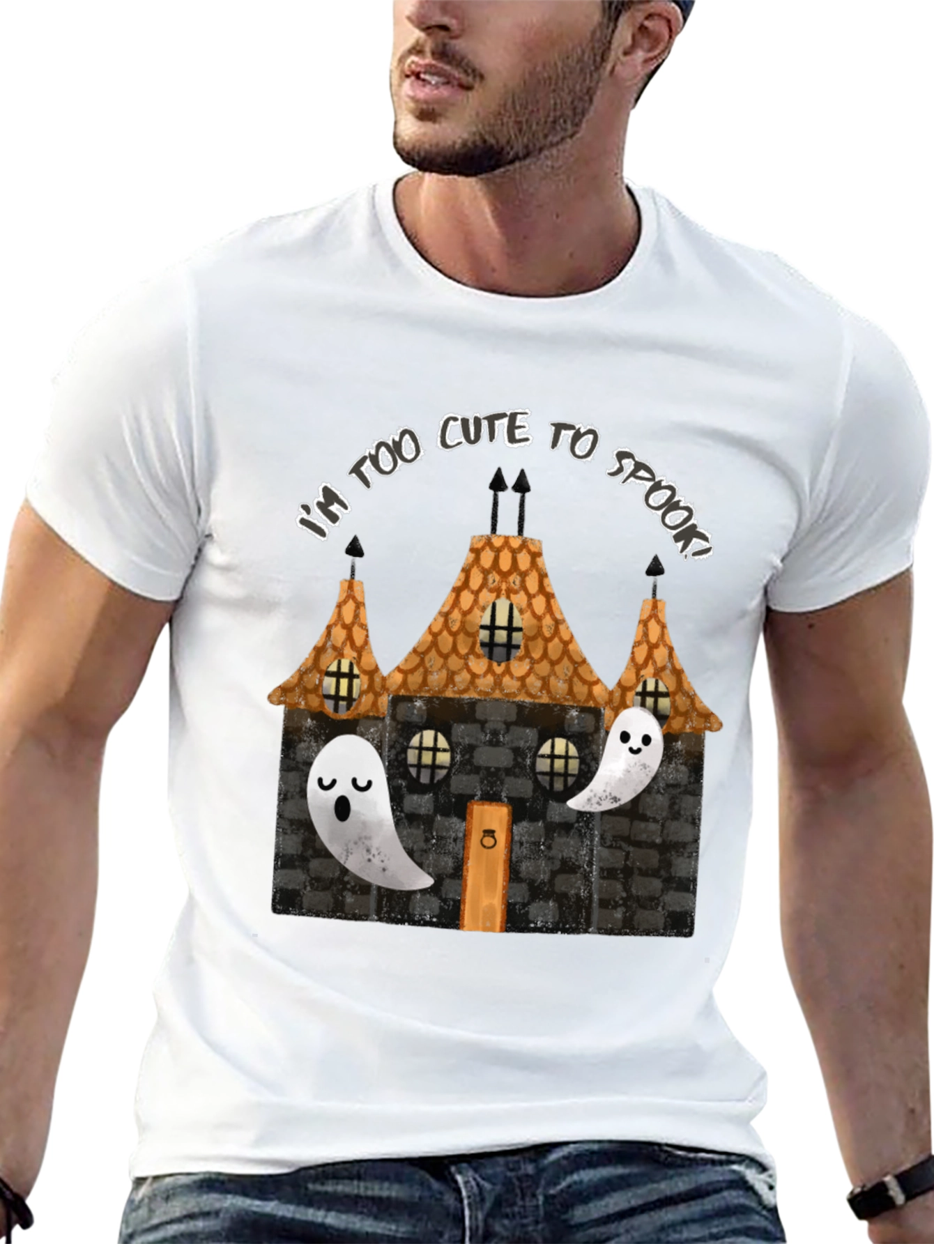 Cute Halloween Ghost House Graphic Tee