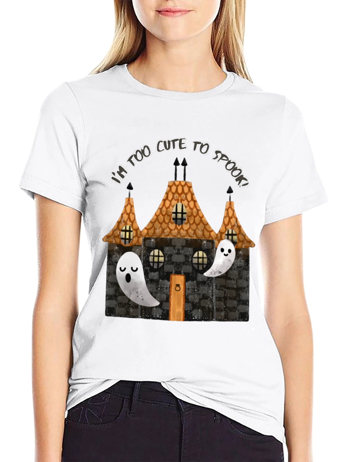 Cute Halloween Ghost House Graphic Tee