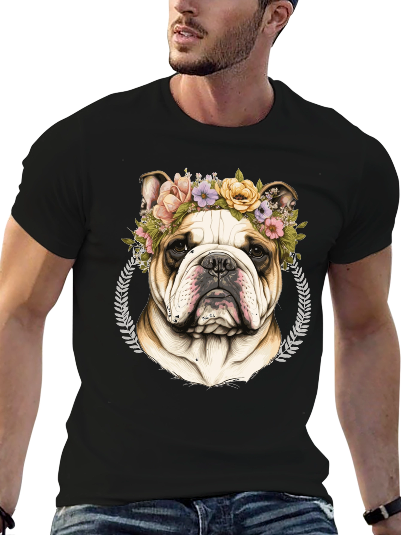 Bulldog Floral Crown Graphic Tee