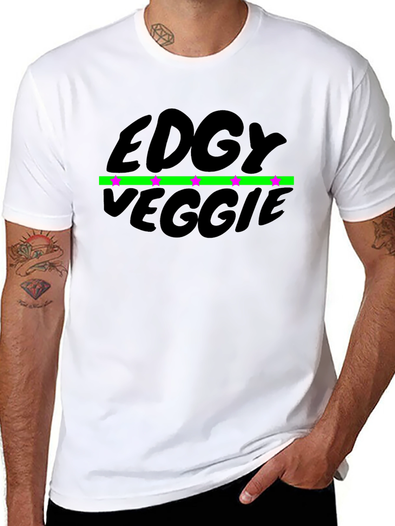 Edgy Veggie Graphic T-Shirt - Black Cotton Blend