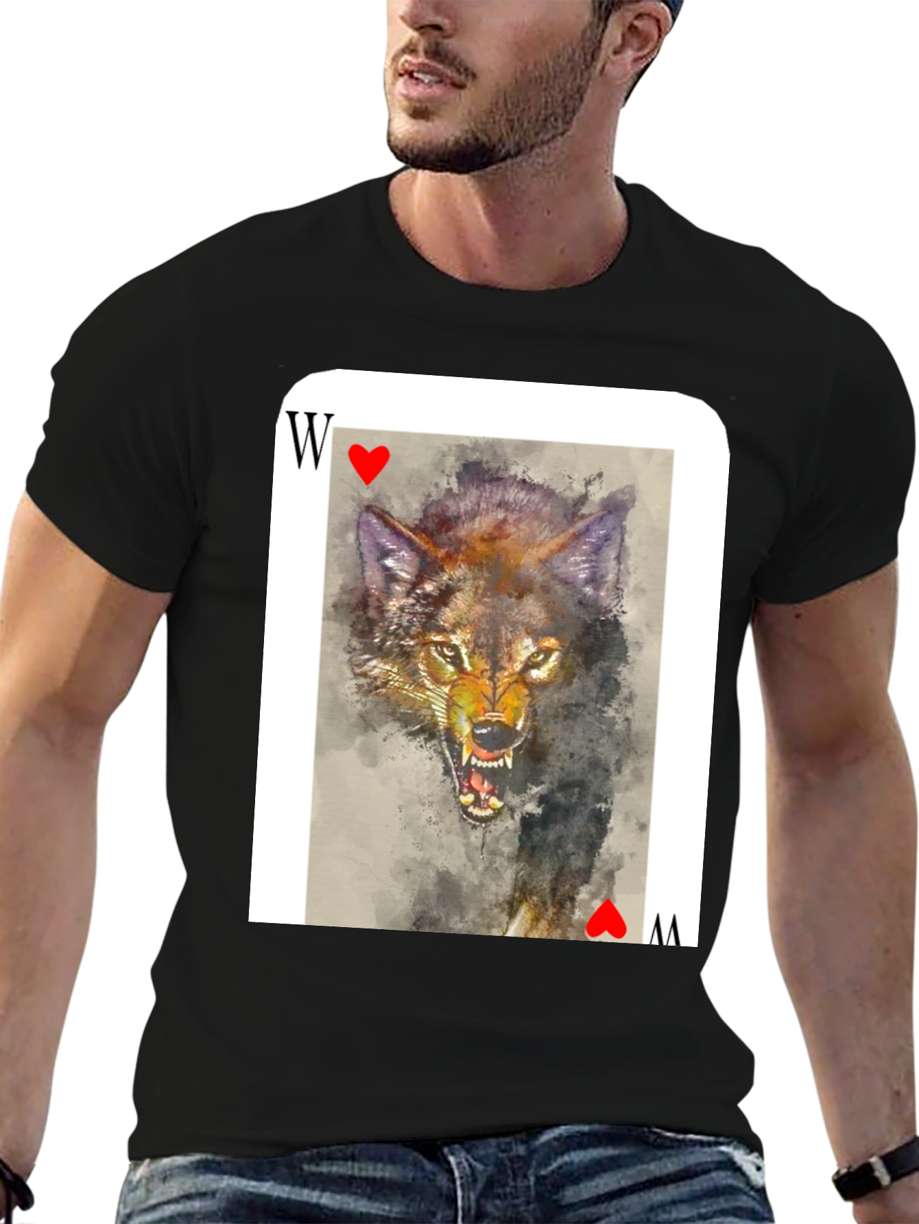 Wolf Card T-Shirt - Unique Animal Graphic Tee