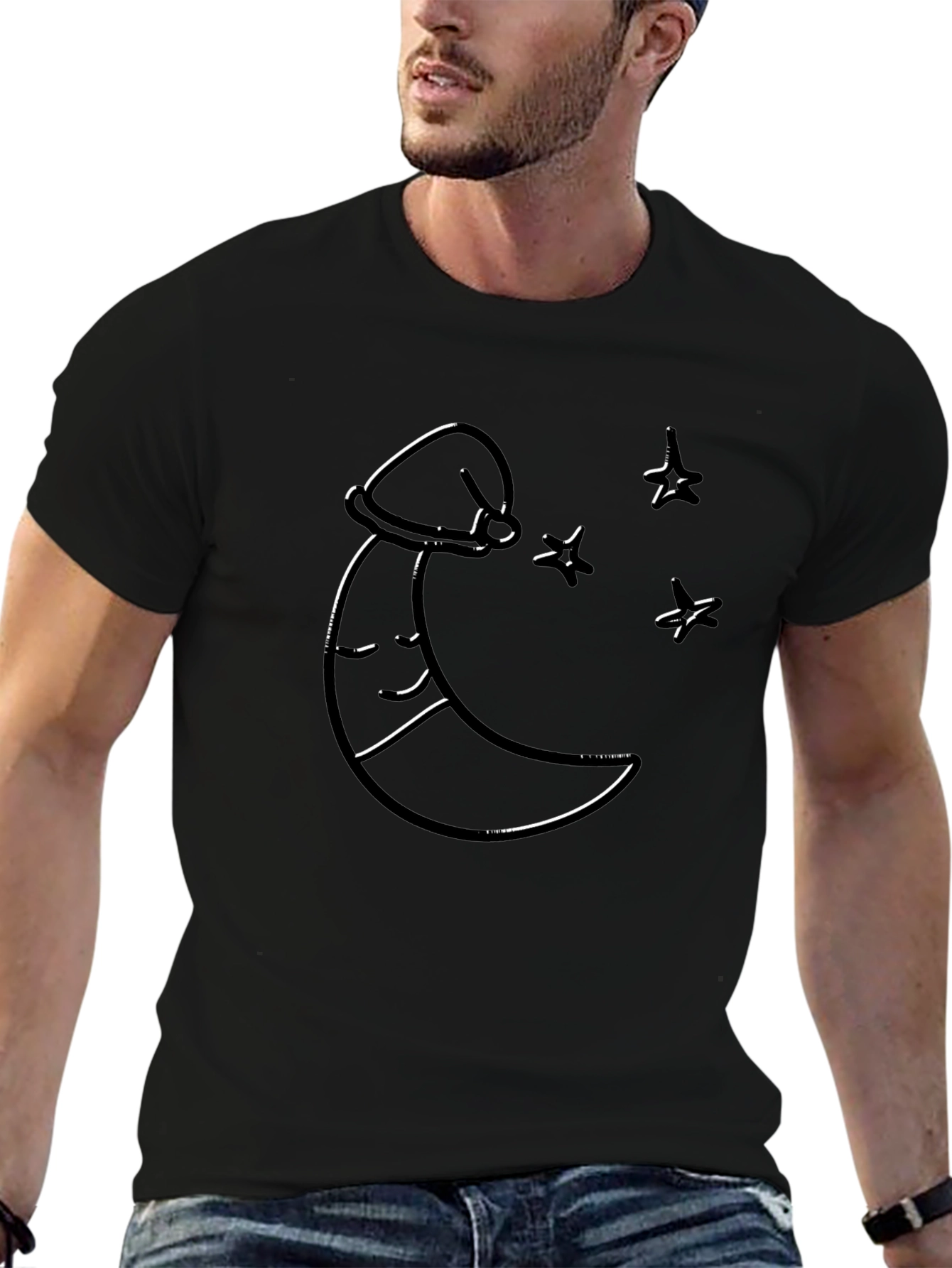 Dreamy Moon & Stars Black T-Shirt