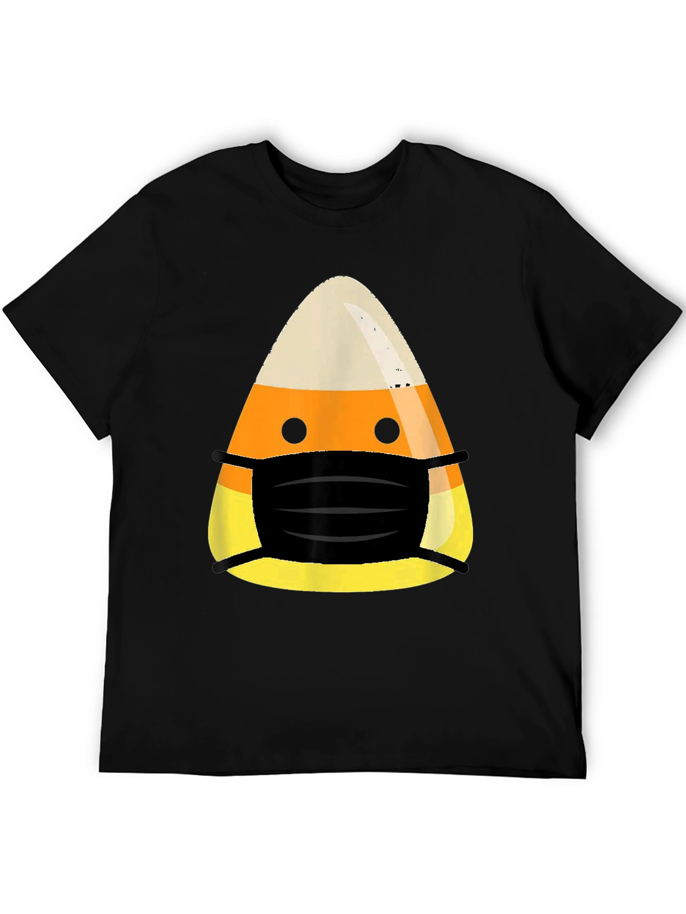 Candy Corn Mask Halloween Black T-Shirt
