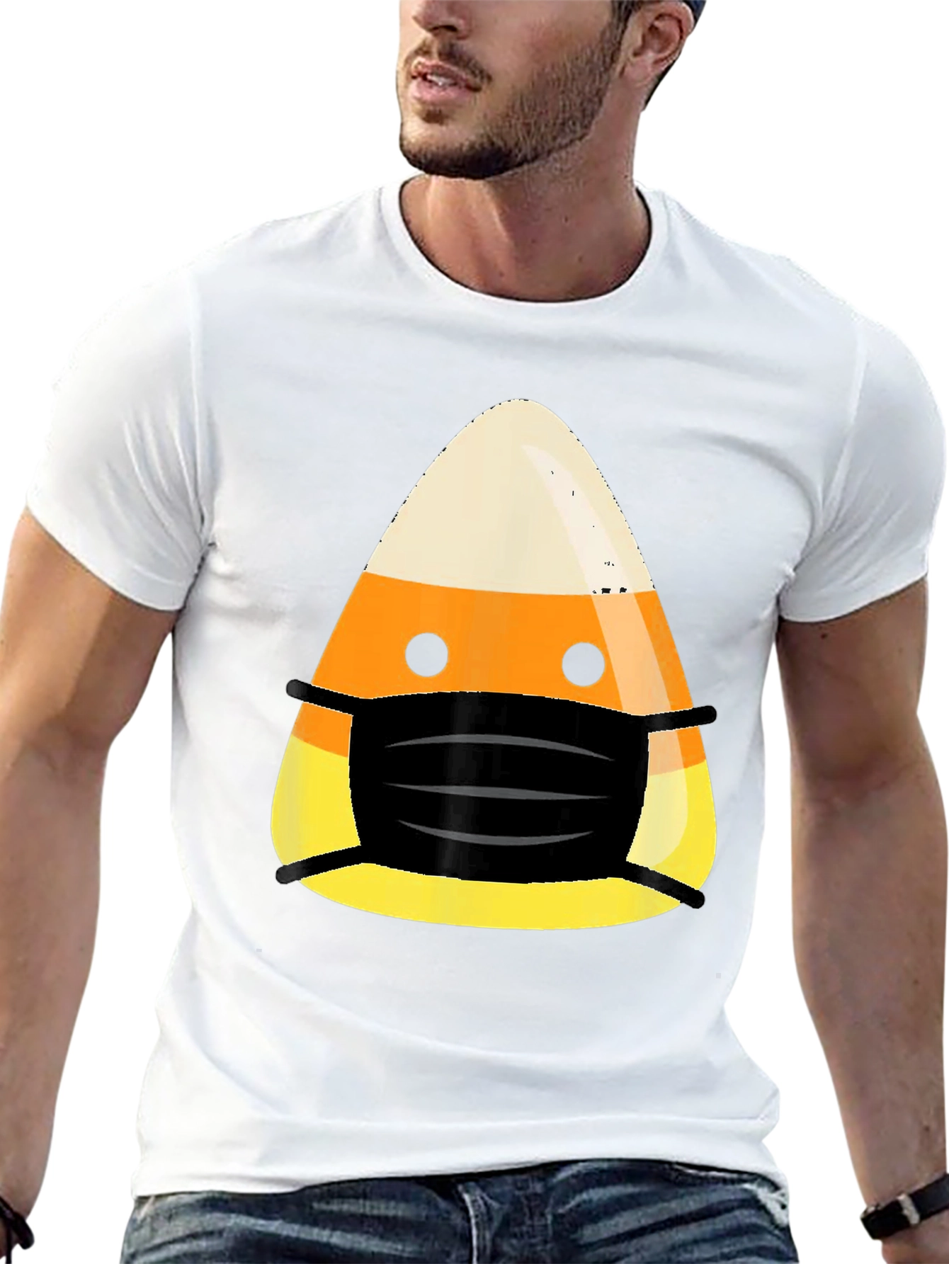Candy Corn Mask Halloween Black T-Shirt