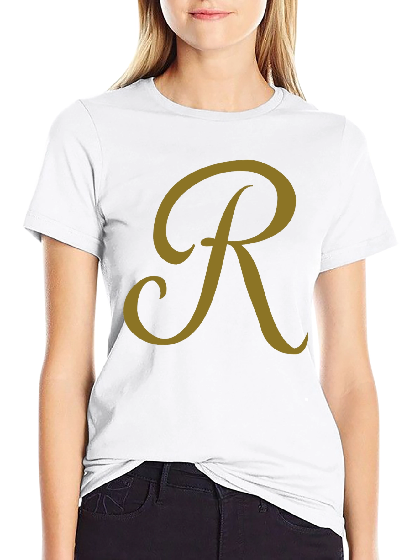 Stylish Black T-Shirt with Gold Letter R