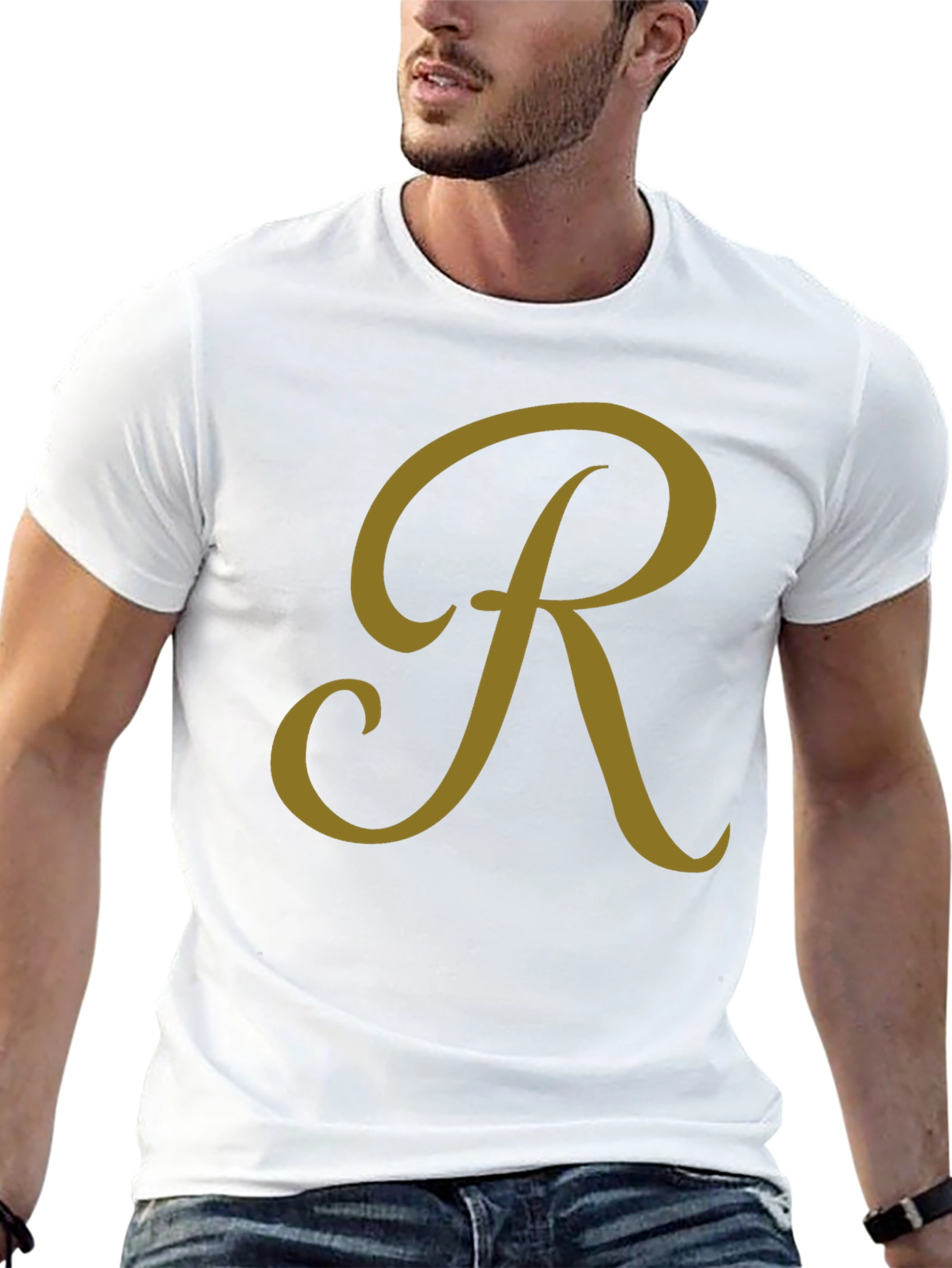 Stylish Black T-Shirt with Gold Letter R