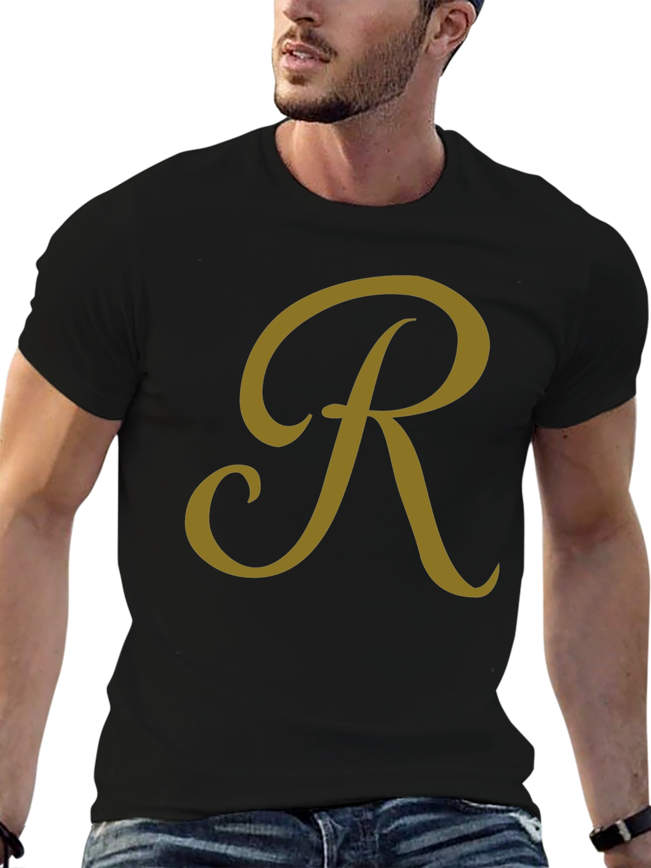 Stylish Black T-Shirt with Gold Letter R