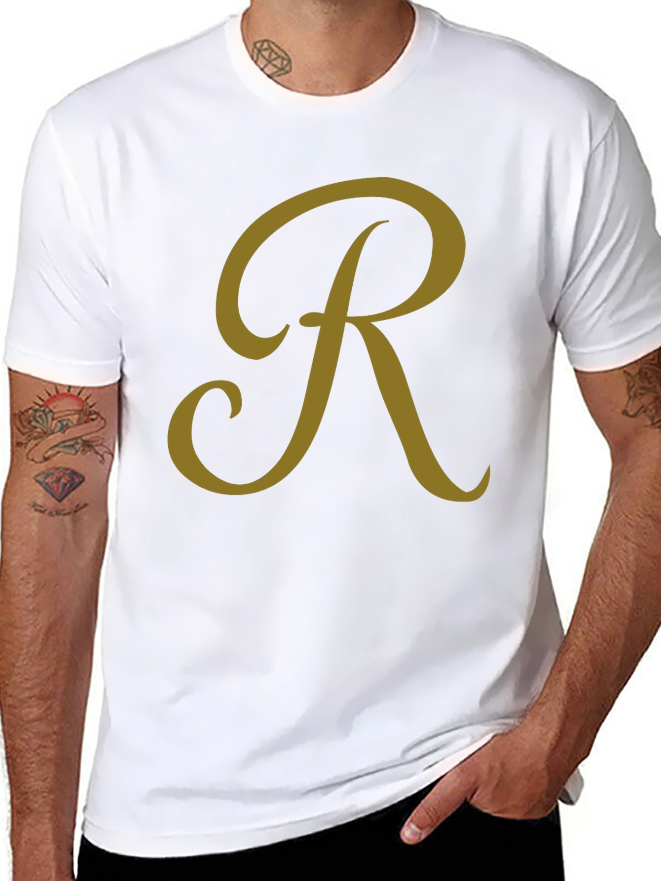 Stylish Black T-Shirt with Gold Letter R