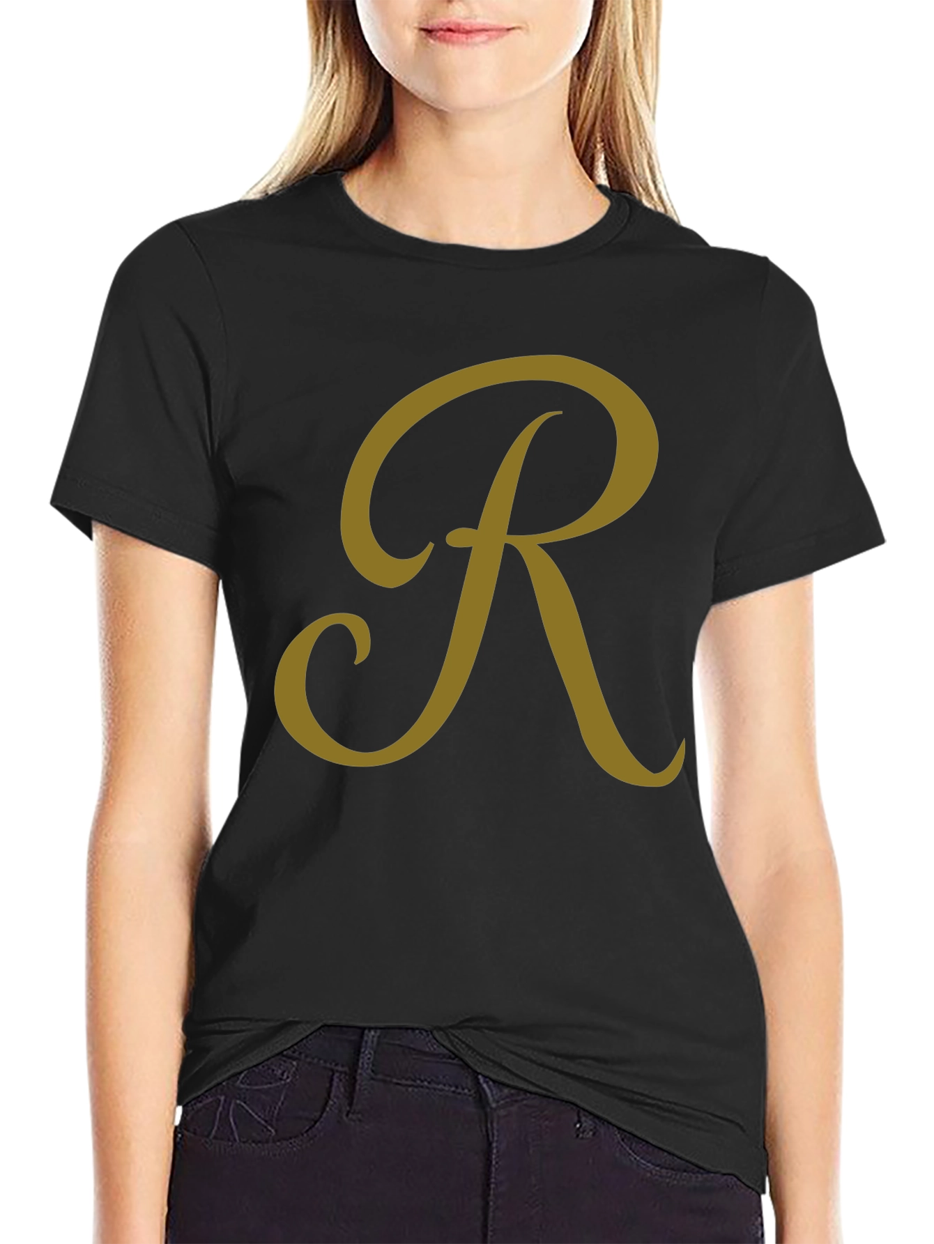 Stylish Black T-Shirt with Gold Letter R