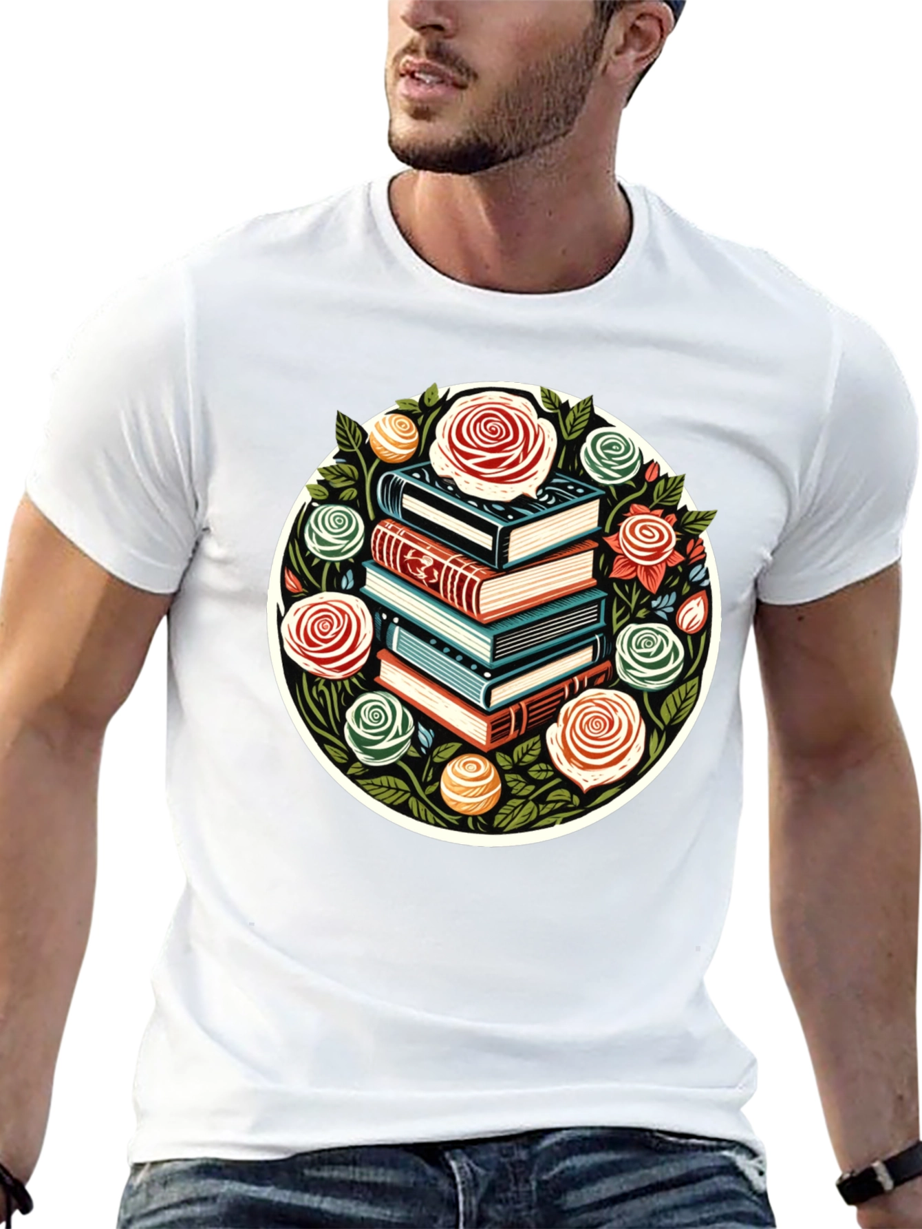 Book Stack & Roses Graphic Tee