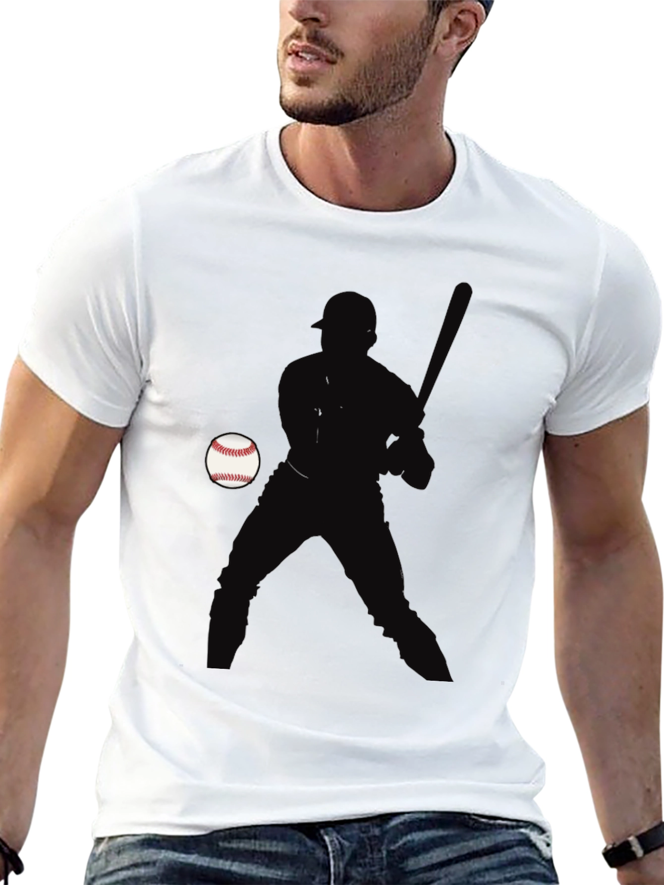 Baseball Player Silhouette T-Shirt - Black Cotton Tee