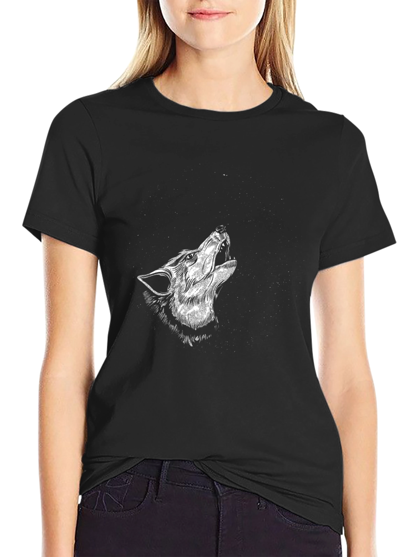 Black Wolf Howl Graphic Tee - Stylish Mens T-Shirt