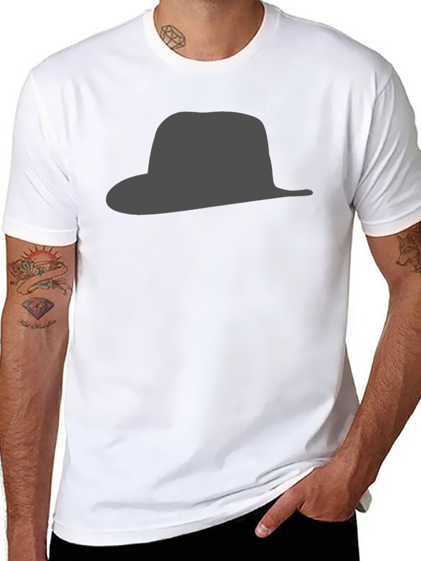 Black Hat Silhouette Graphic Tee - Stylish & Modern