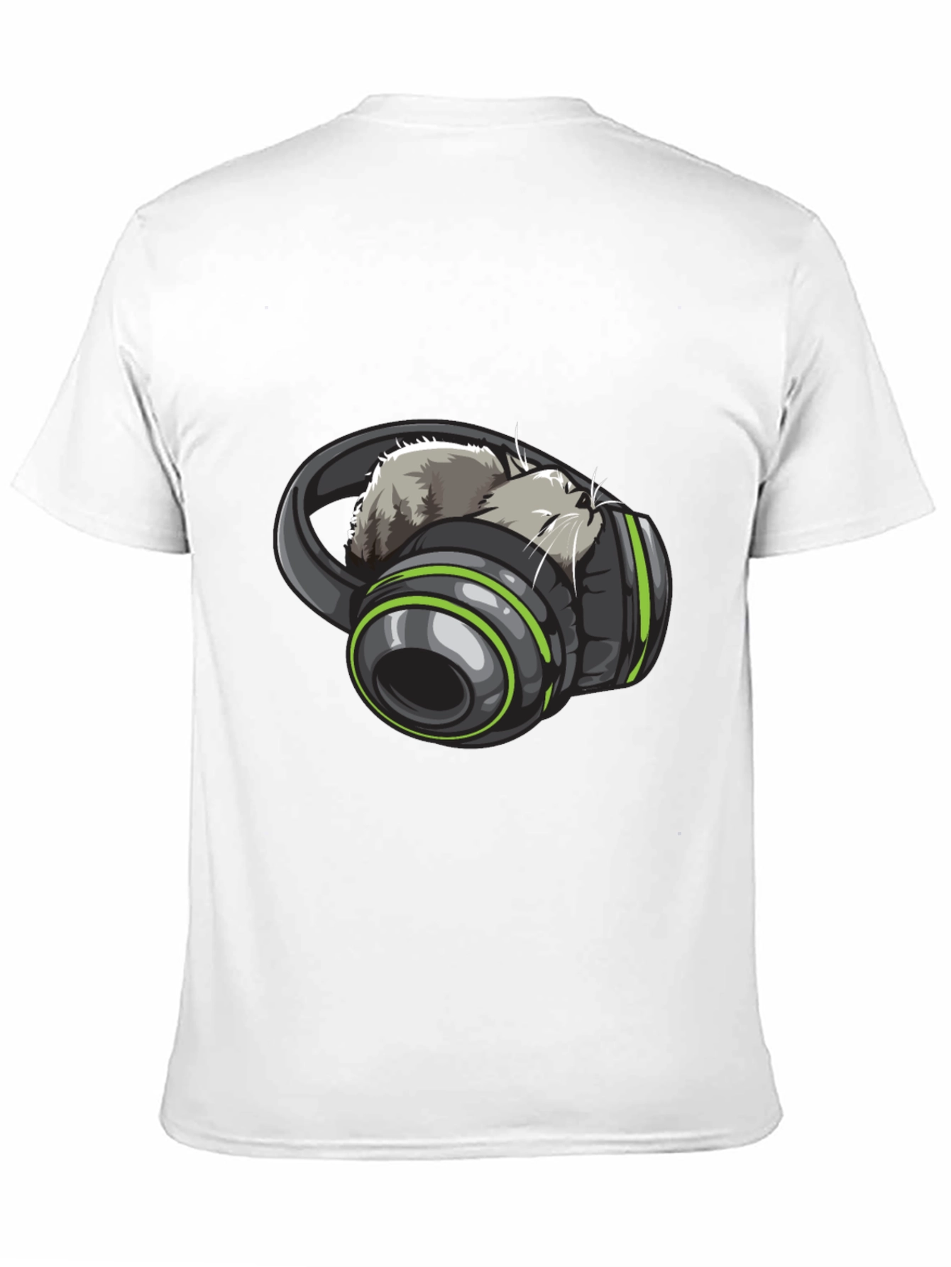 Cat Headphones Graphic Tee - Black