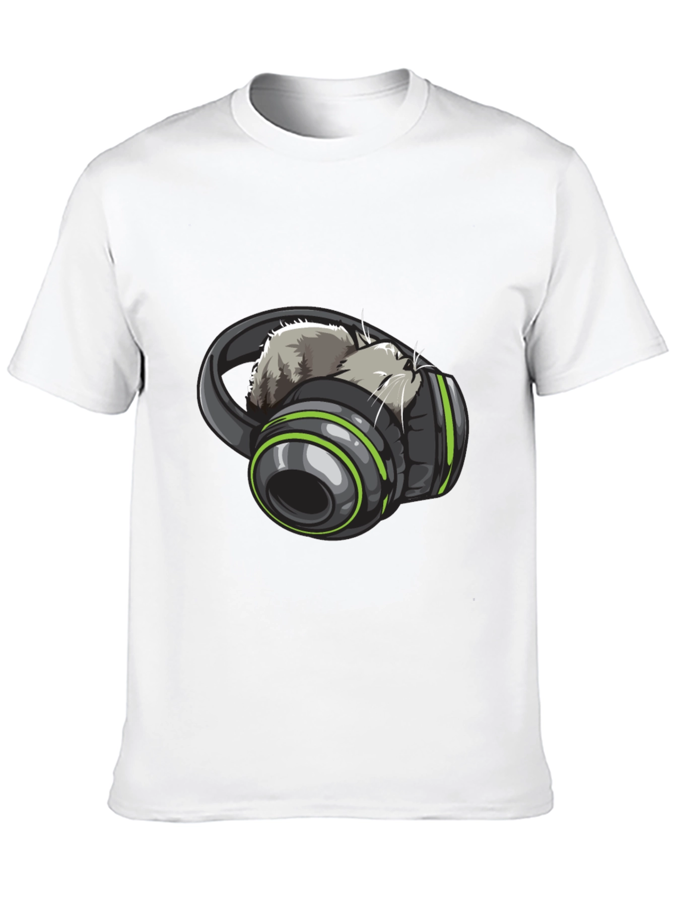 Cat Headphones Graphic Tee - Black