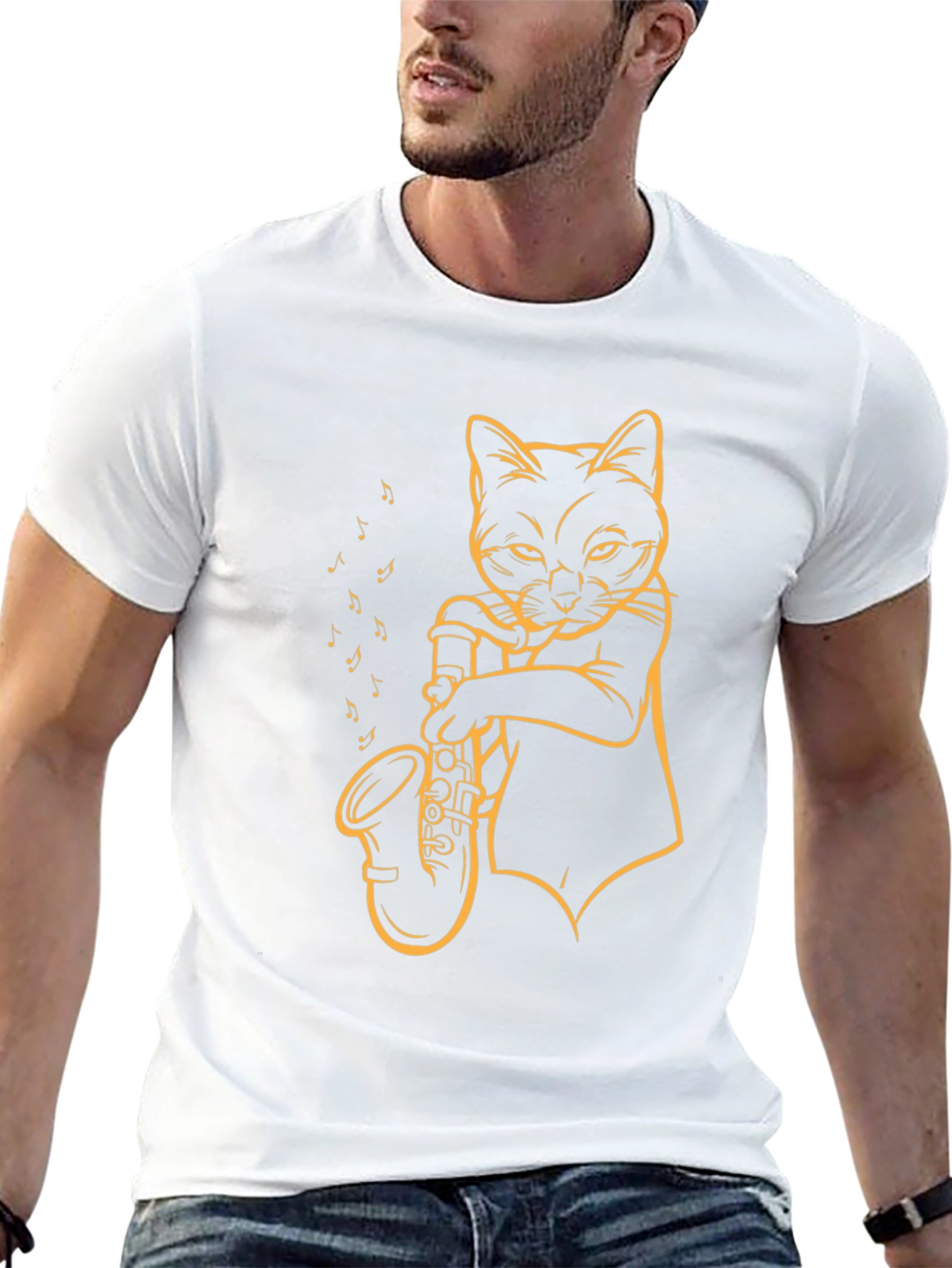 Cat Saxophone T-Shirt - Cool Musician Tee