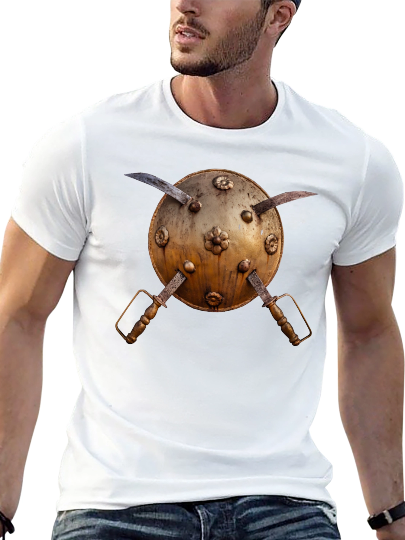 Medieval Shield and Sword Graphic Tee