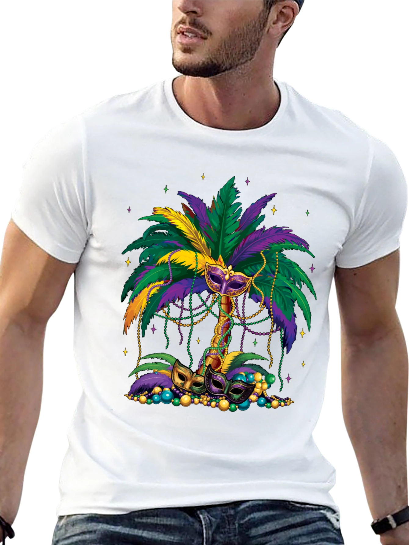 Mardi Gras Palm Tree Mask T-Shirt