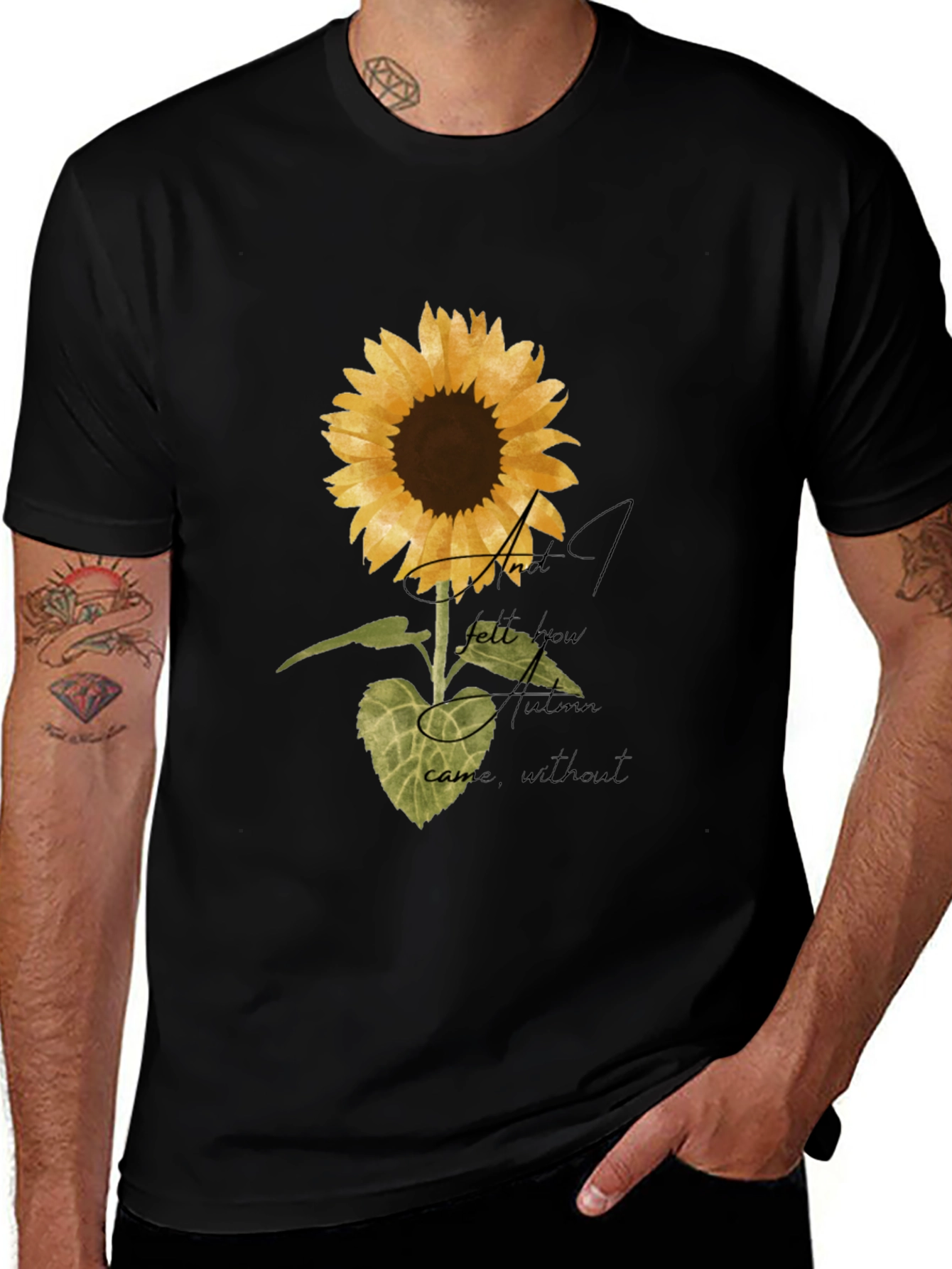 Sunflower Graphic Print Black T-Shirt