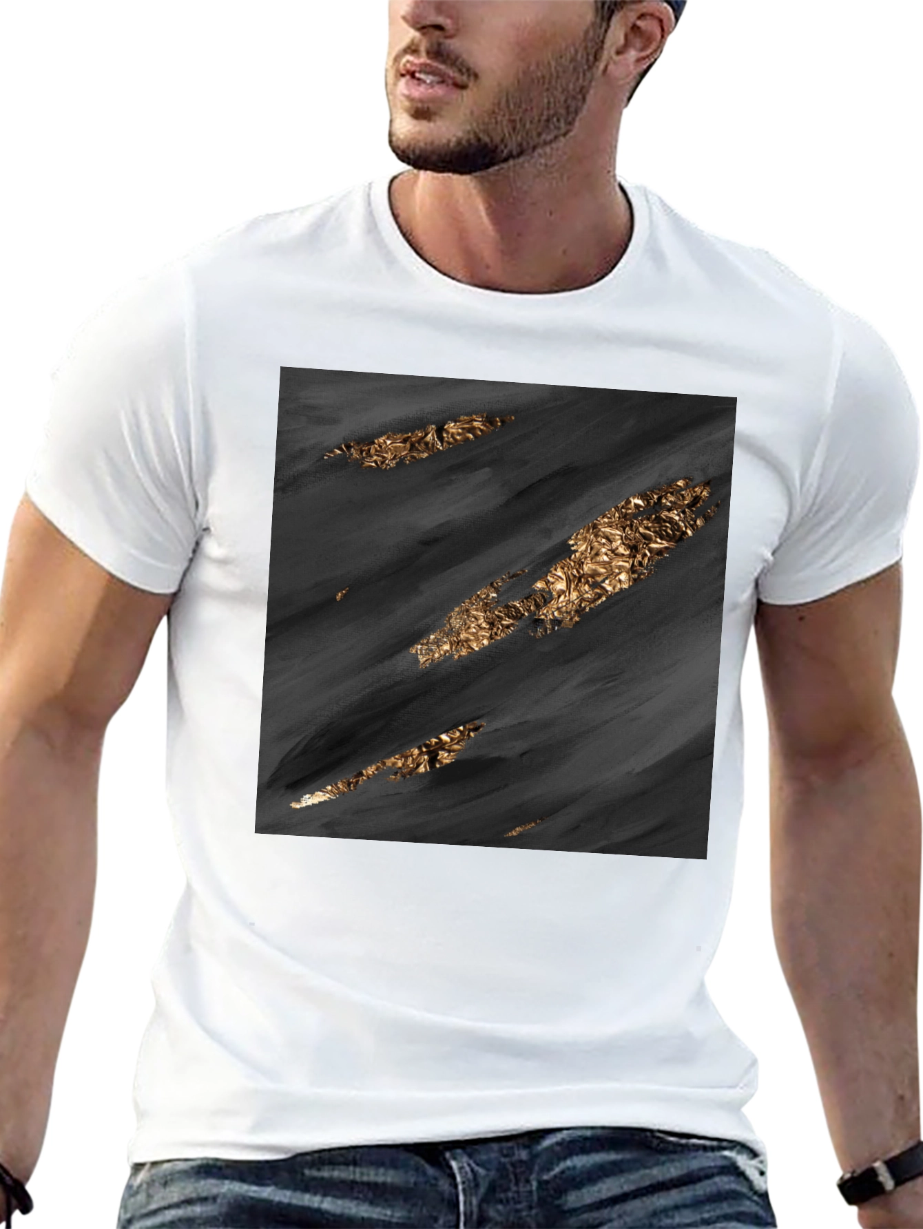 Stylish Black Tee with Abstract Gold Detail