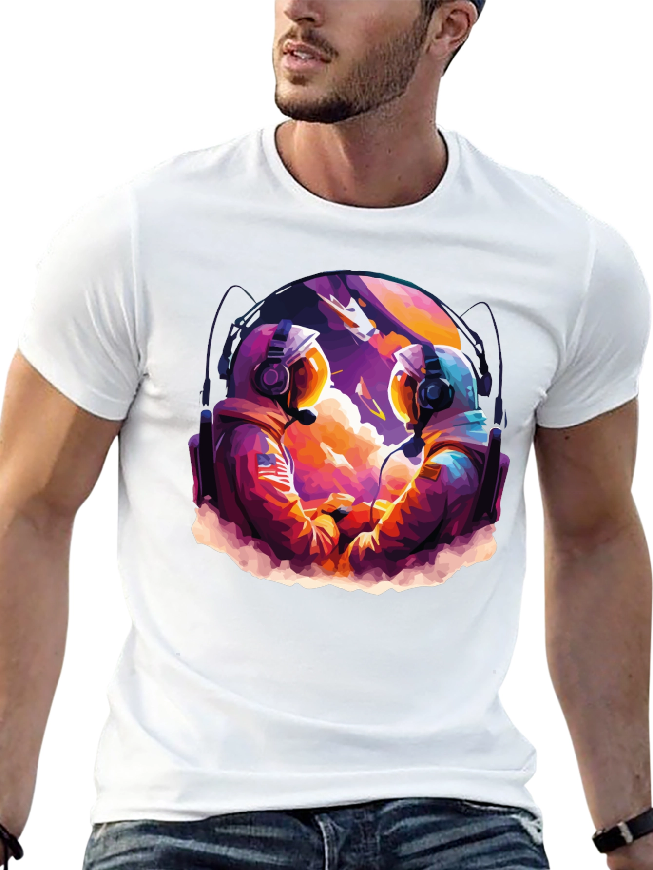 Astronaut Duo Graphic Tee - Space Adventure Design