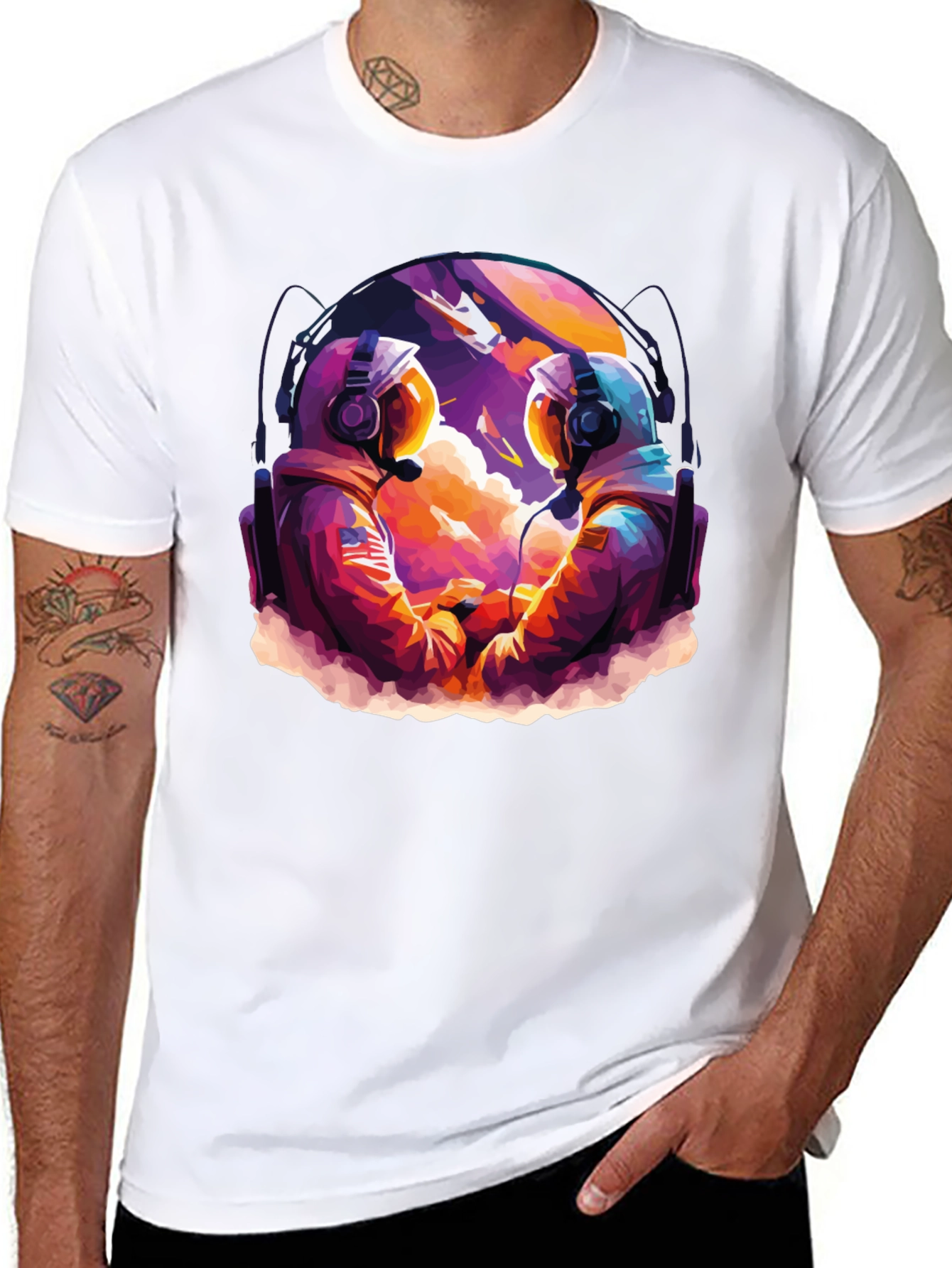 Astronaut Duo Graphic Tee - Space Adventure Design