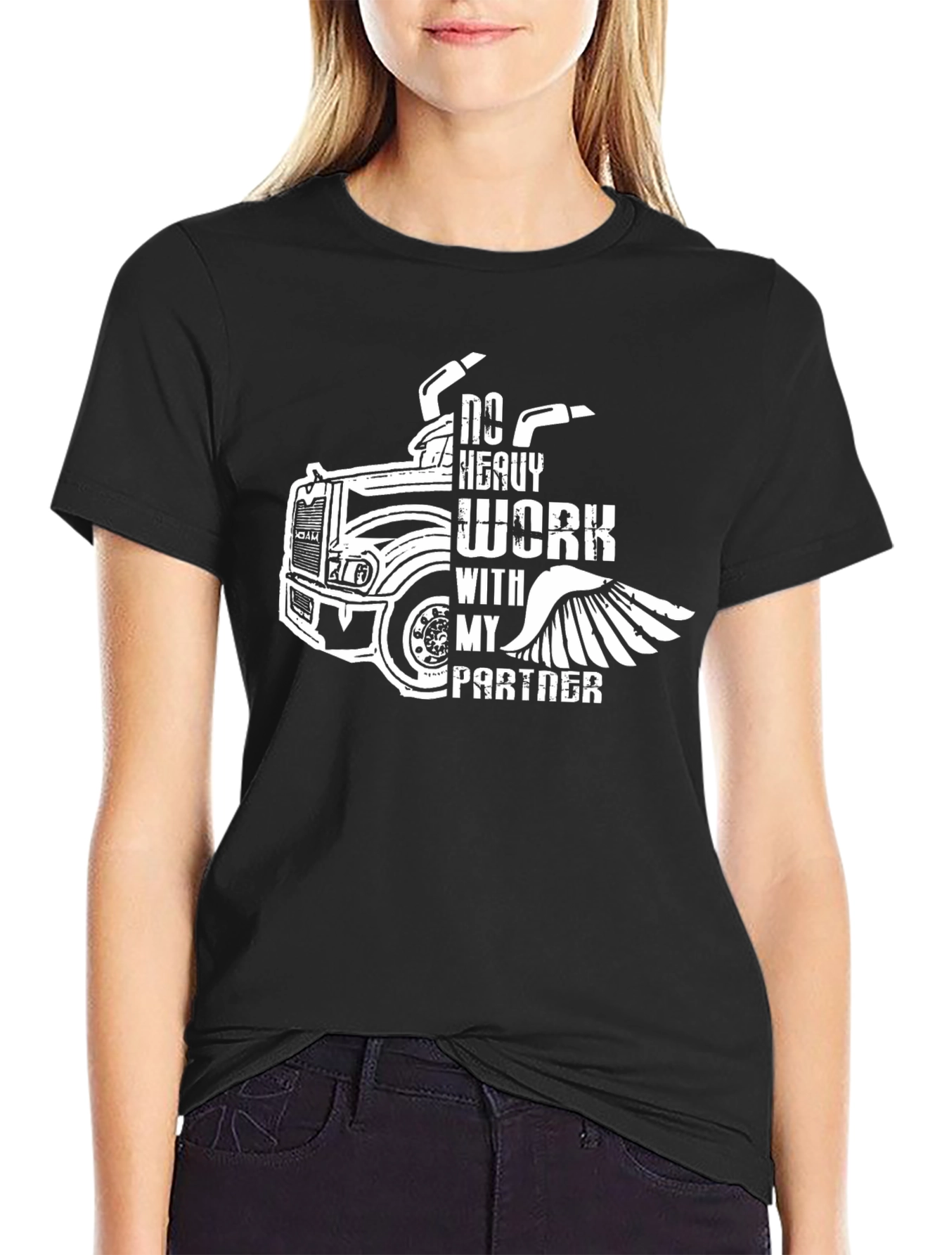 No Heavy Work Trucker T-Shirt - Black