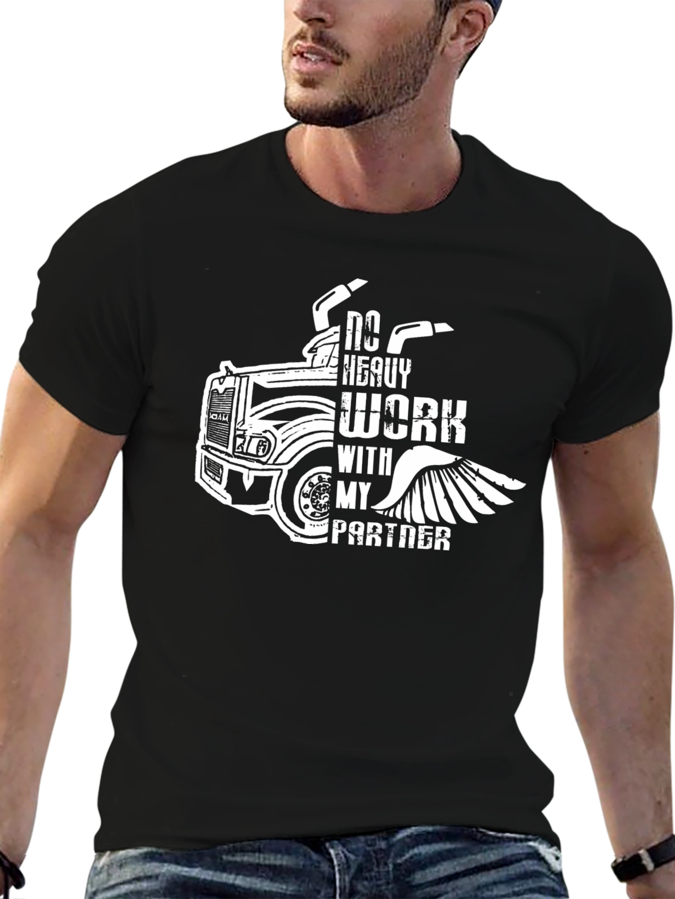 No Heavy Work Trucker T-Shirt - Black