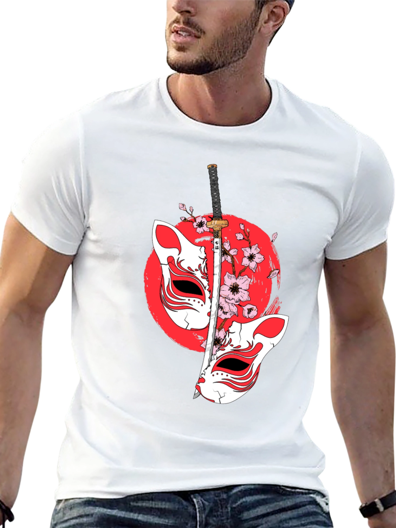Japanese Fox Mask Katana T-Shirt - Unique Design