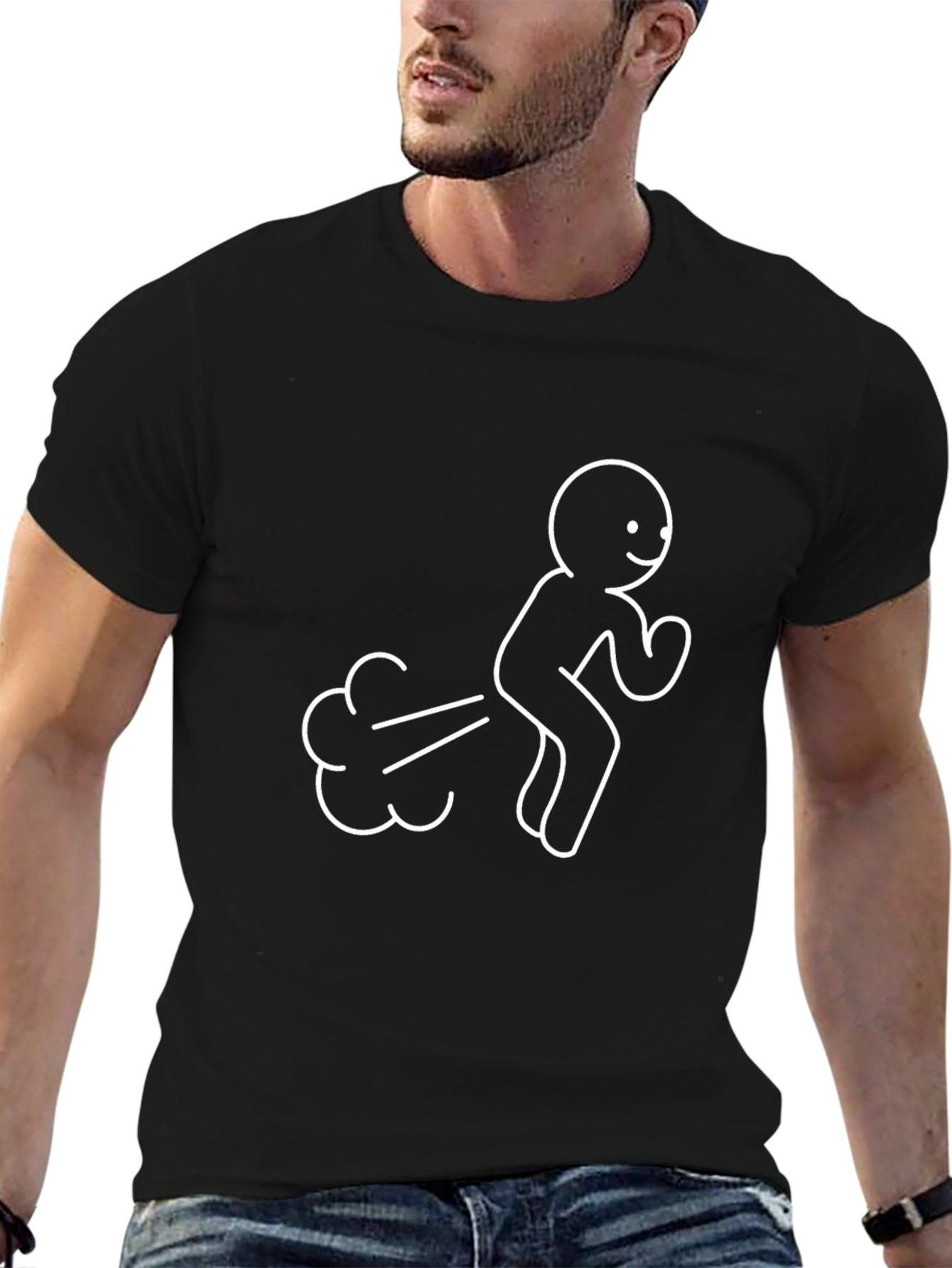 Funny Stick Figure Farting Black T-Shirt