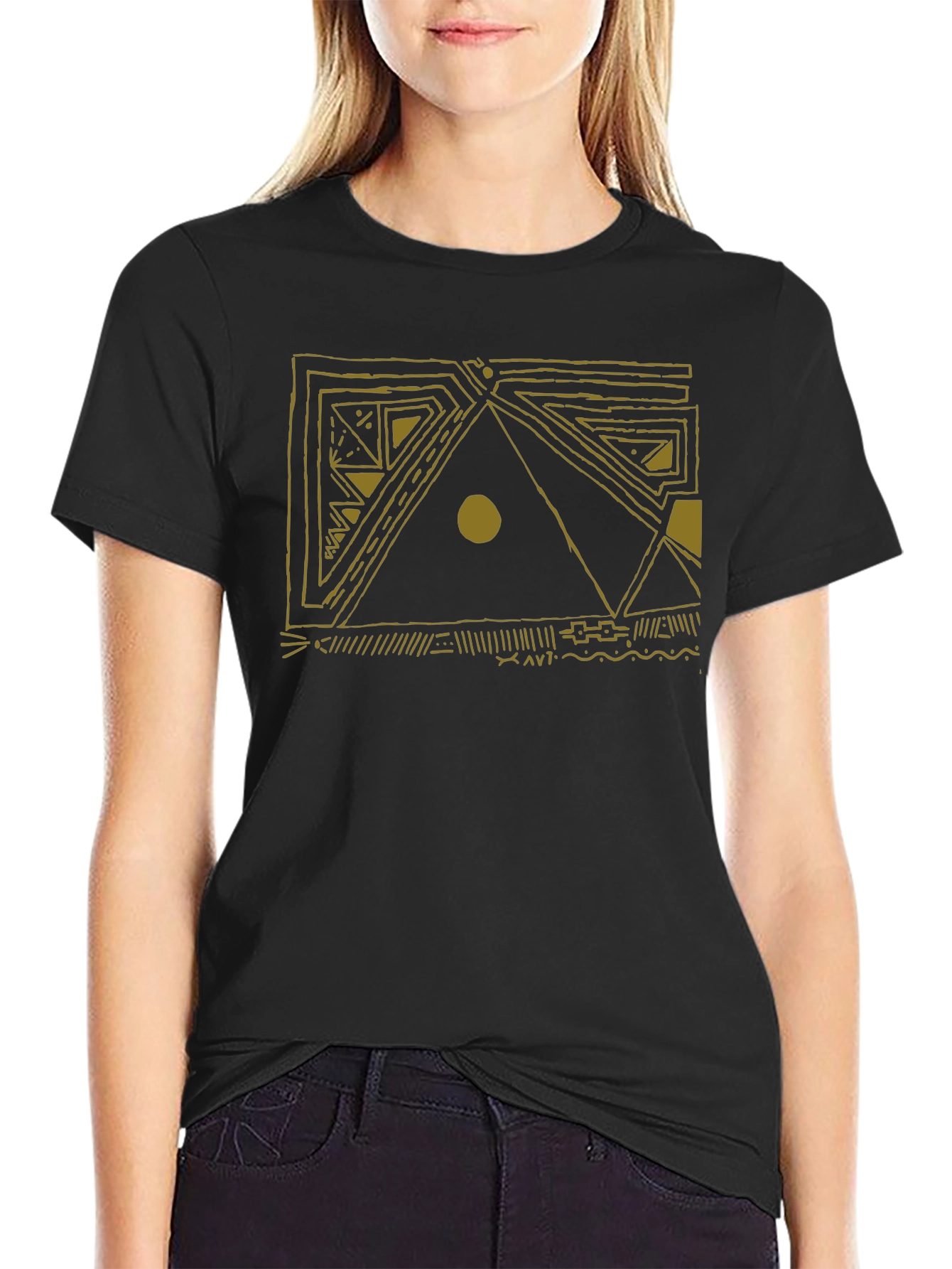 Abstract Geometric Design Black T-Shirt