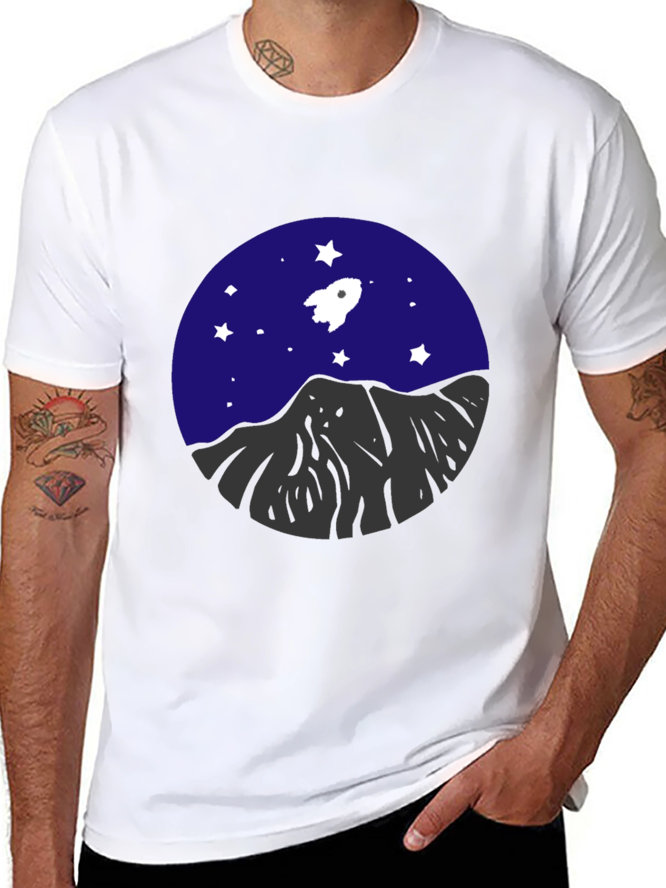Rocket & Mountain Graphic Tee - Space Adventure Shirt
