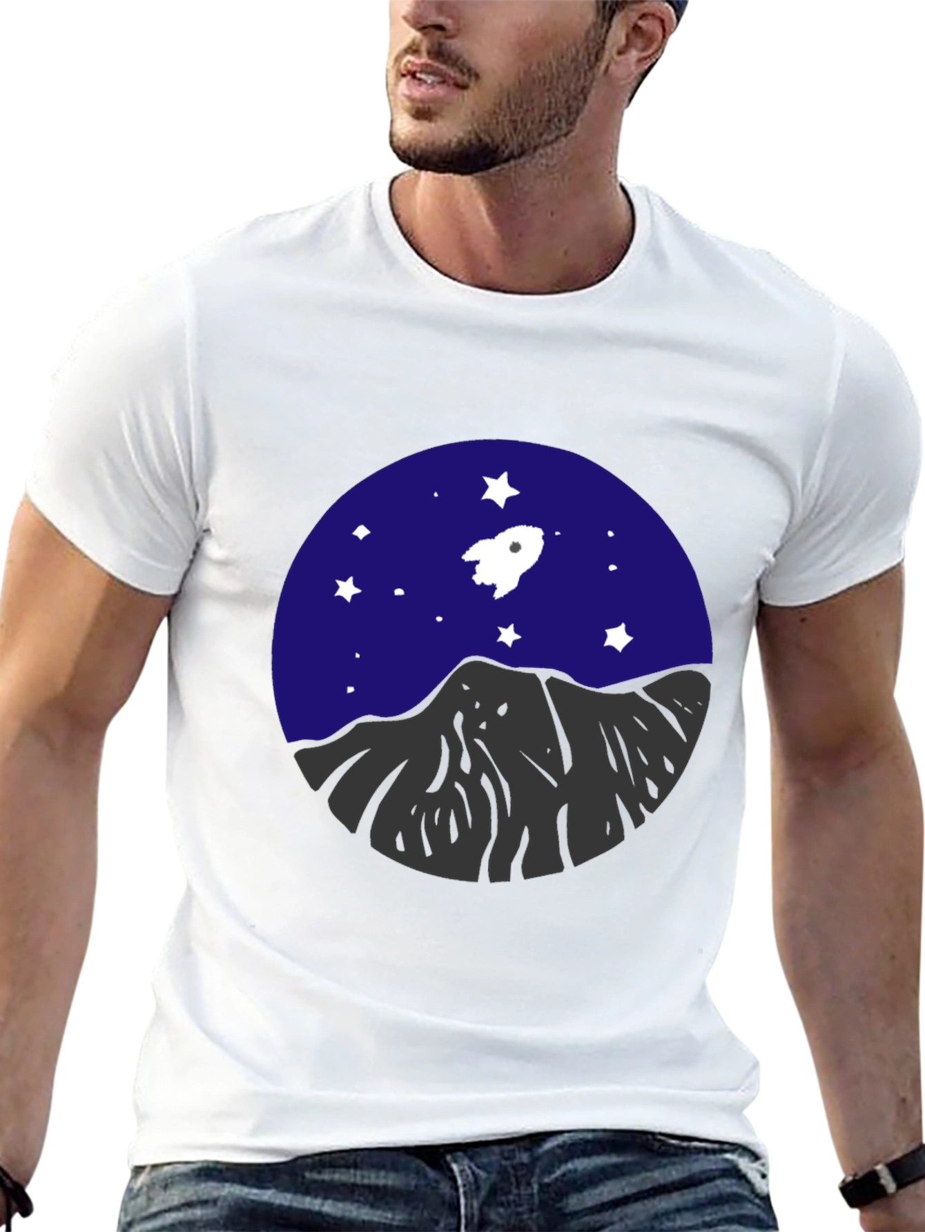 Rocket & Mountain Graphic Tee - Space Adventure Shirt