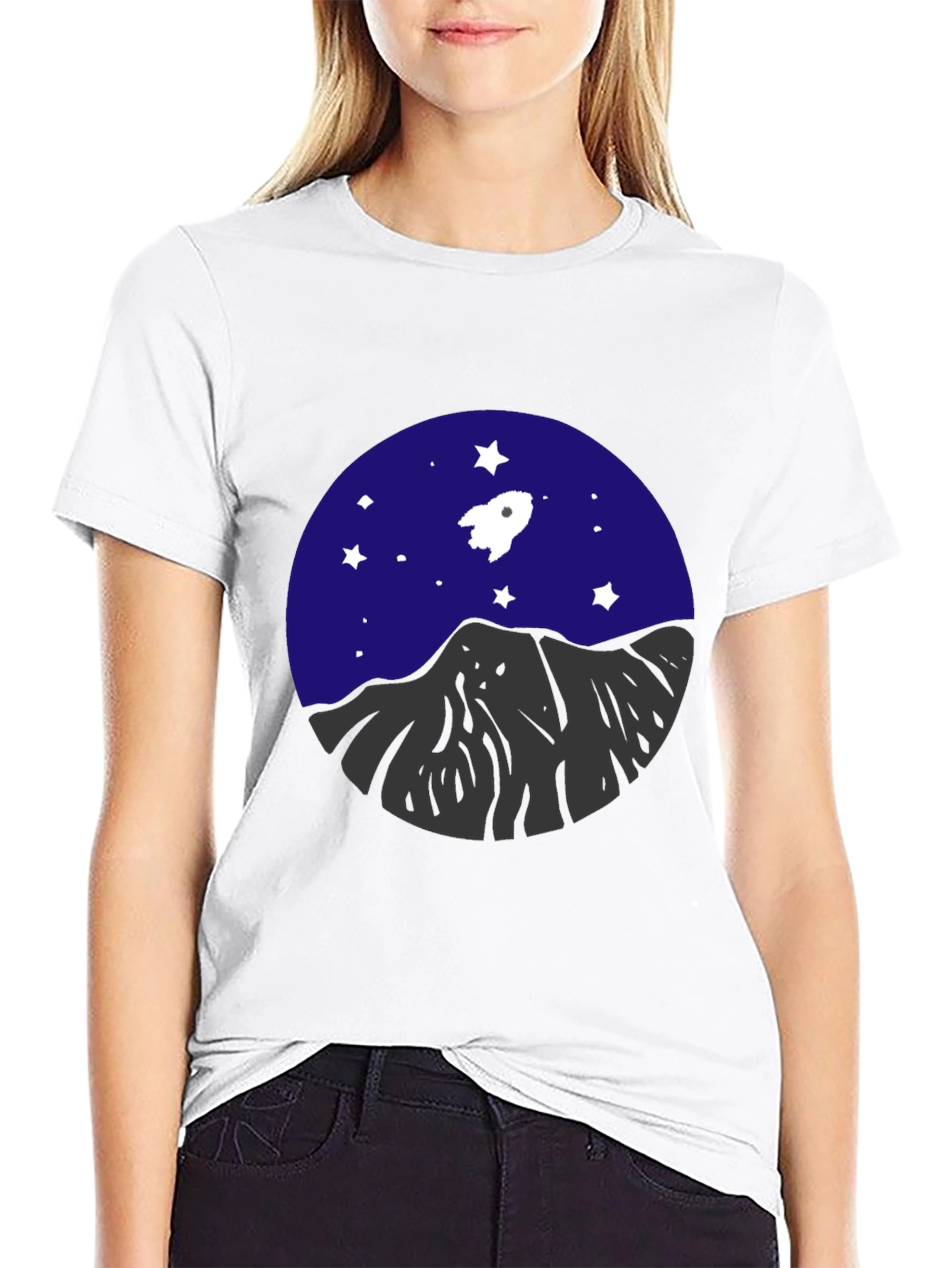 Rocket & Mountain Graphic Tee - Space Adventure Shirt