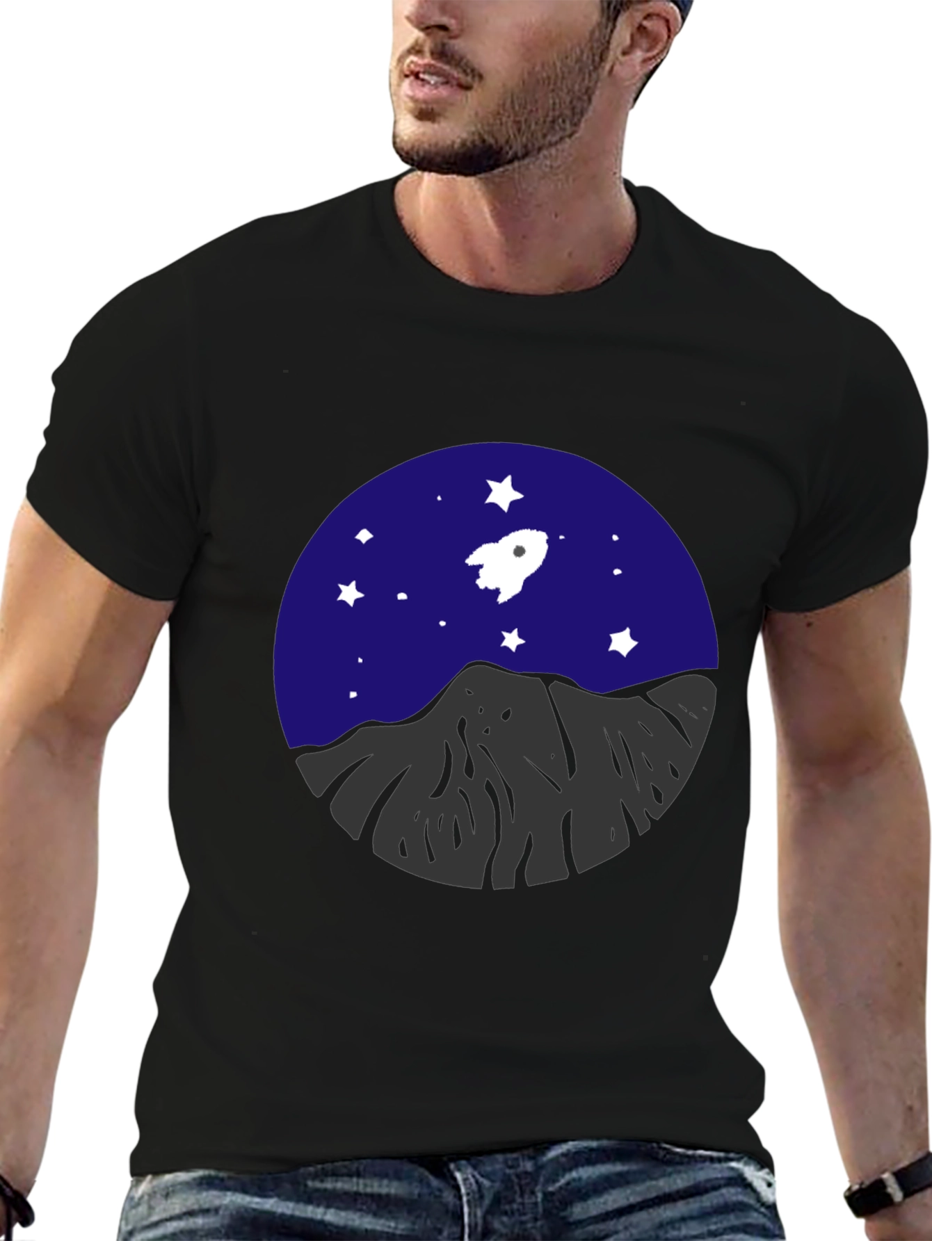 Rocket & Mountain Graphic Tee - Space Adventure Shirt